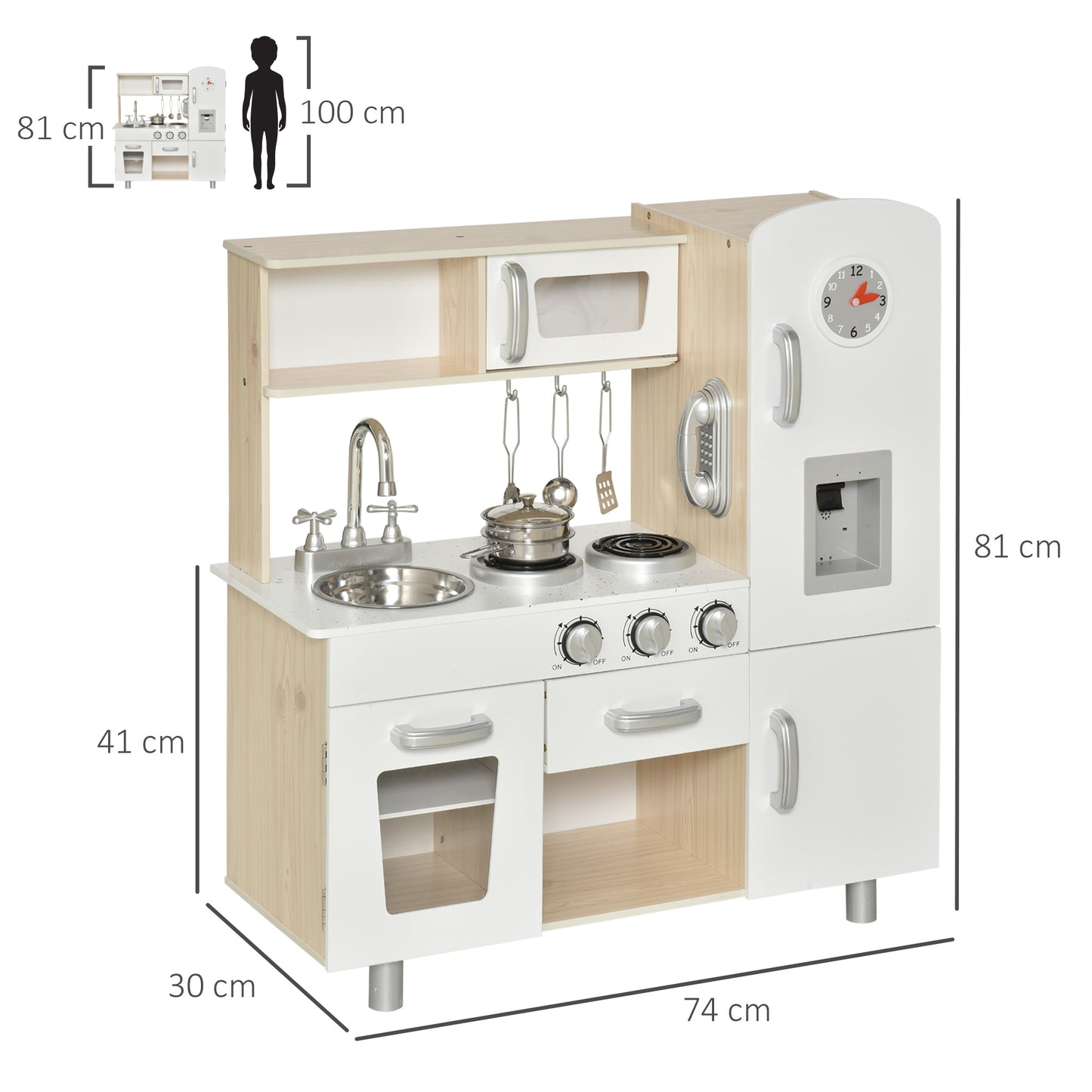 Kids Wooden Pretend Play Toy Kitchen Cooking Set Role Play Phone