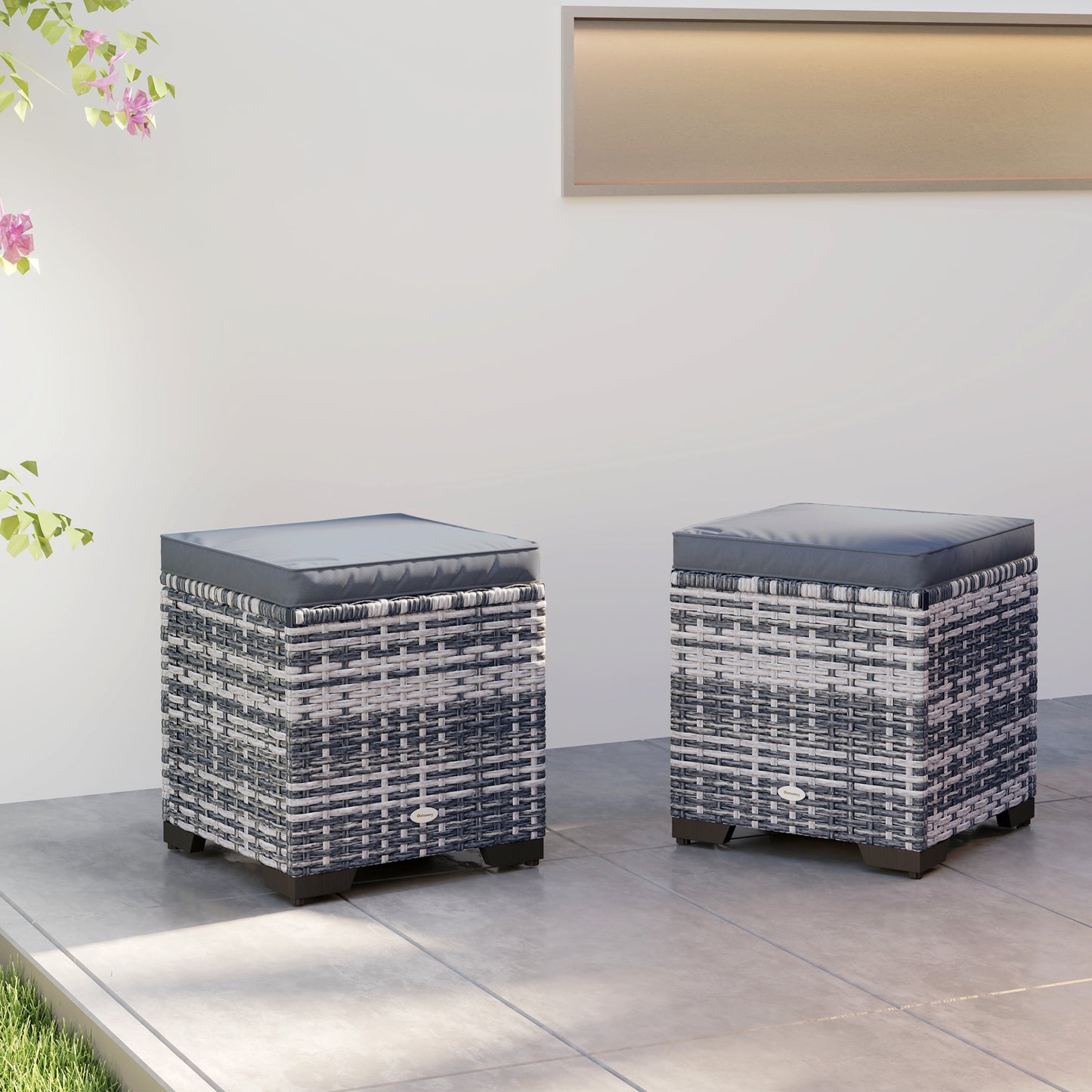 Set of 2 Rattan Storage Ottoman