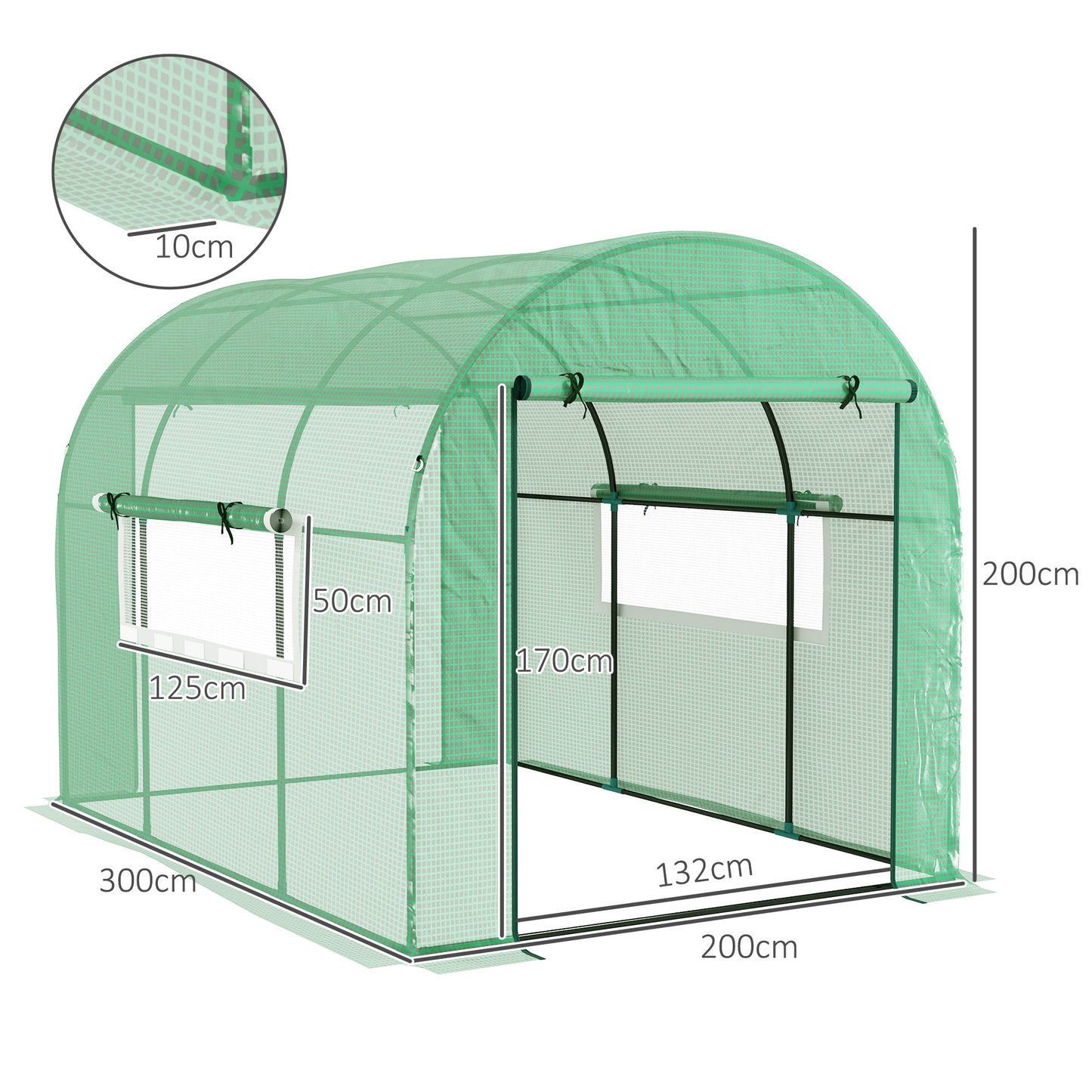 300 x 200cm Walk-In Polytunnel Greenhouse