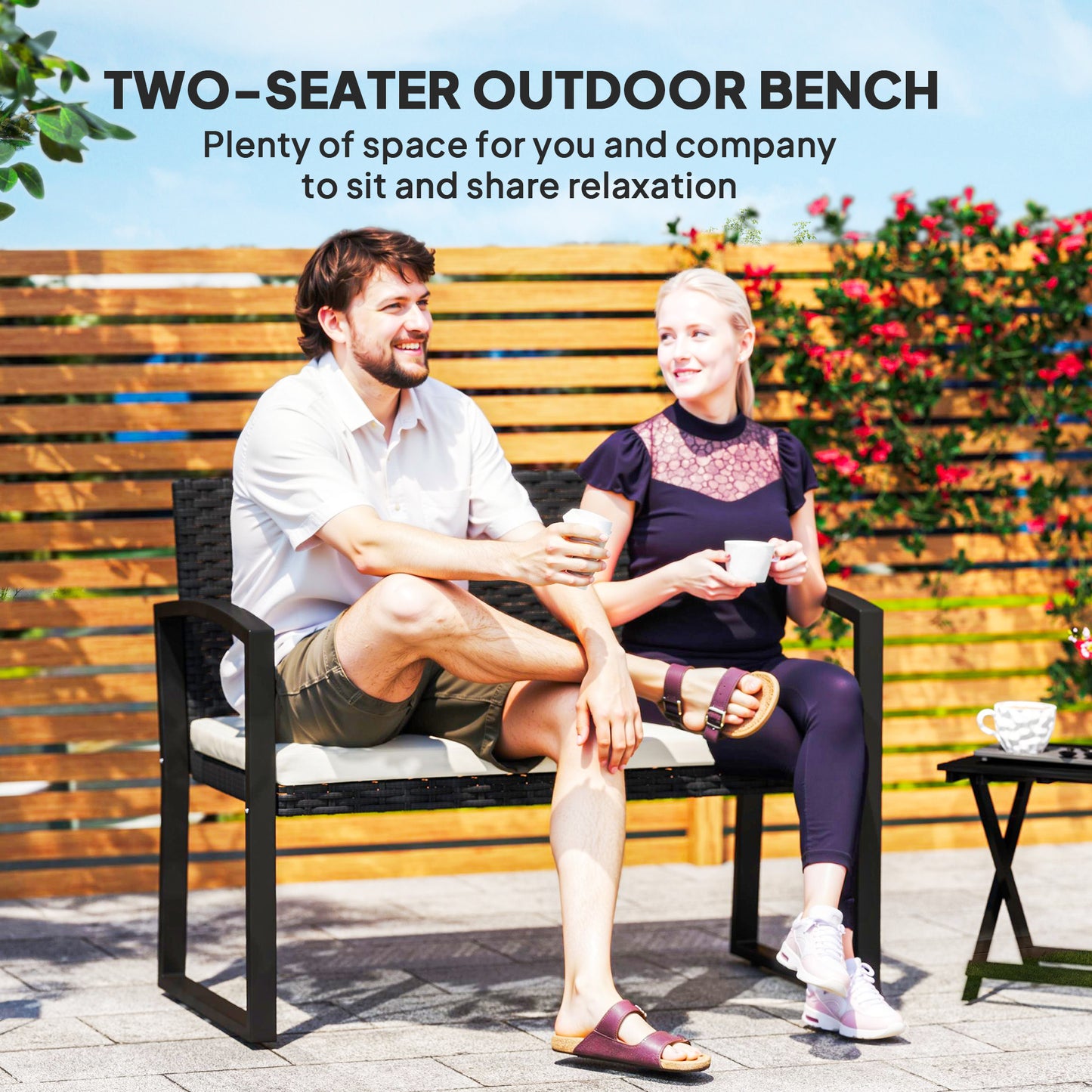 Two-Seater Rattan Garden Bench