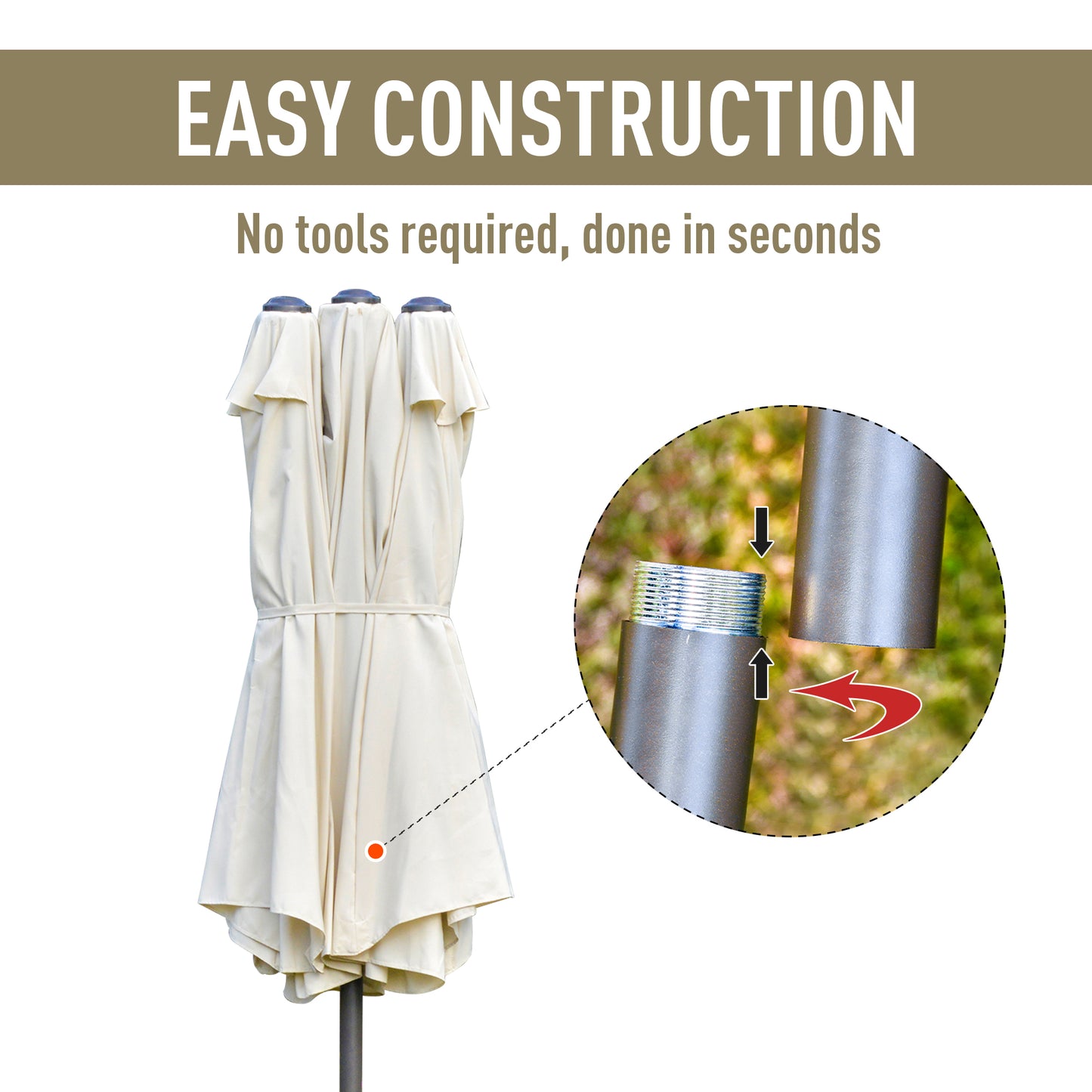 4.6M Sun Umbrella Canopy Double-sided Crank Sun Shade w/ Cross Base