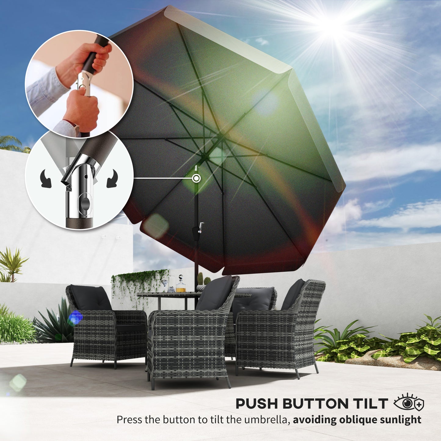 2.7m Patio Parasol Garden Umbrellas Outdoor Sun Shade Table Umbrella