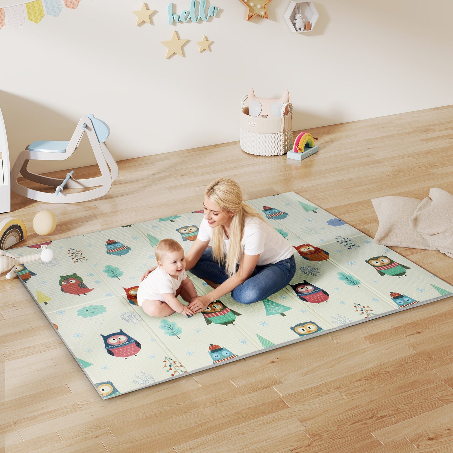 Foldable Baby Plat Mat Double Sided, Kids Floor Mat for Crawling