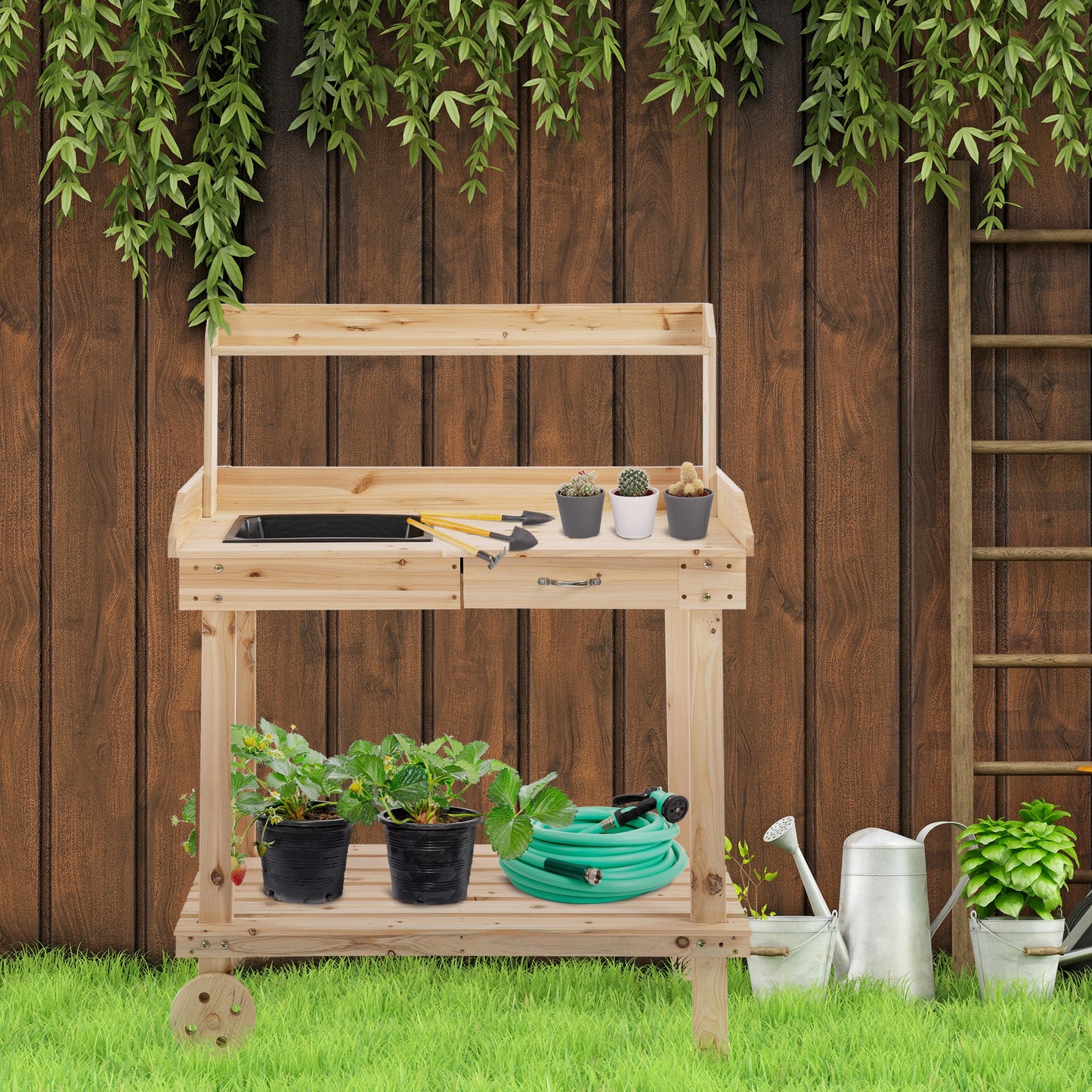 Garden Potting Bench Table, Wooden Work Station