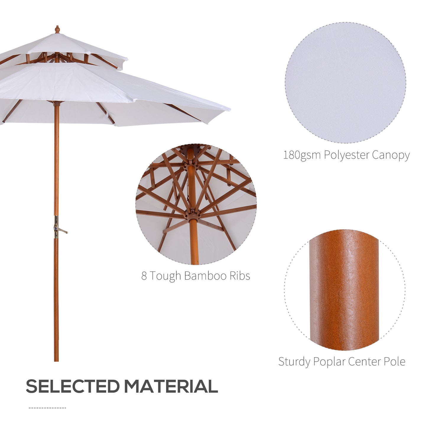 2.7m Elegant Wooden Frame Parasol Umbrella