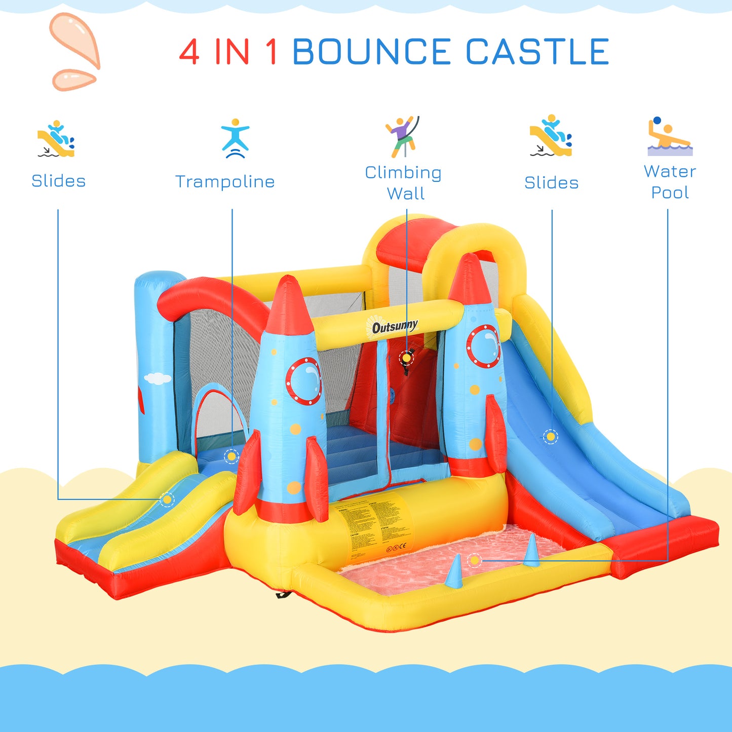 Bounce Castle Inflatable Trampoline Slide Pool Rocket Design 3.4 x