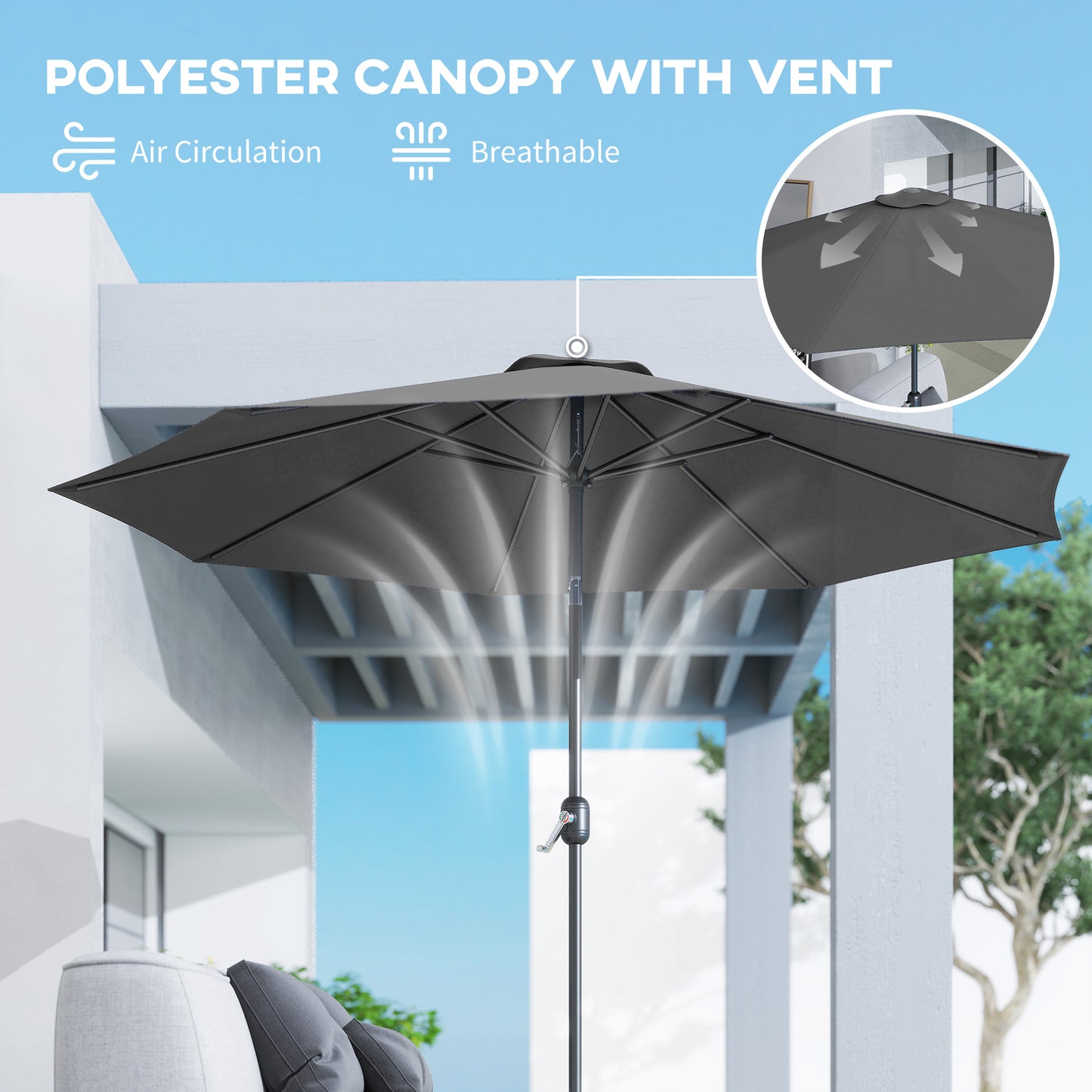 3(m) Tilting Parasol Garden Umbrellas, Outdoor Sun Shade with 8 Ribs