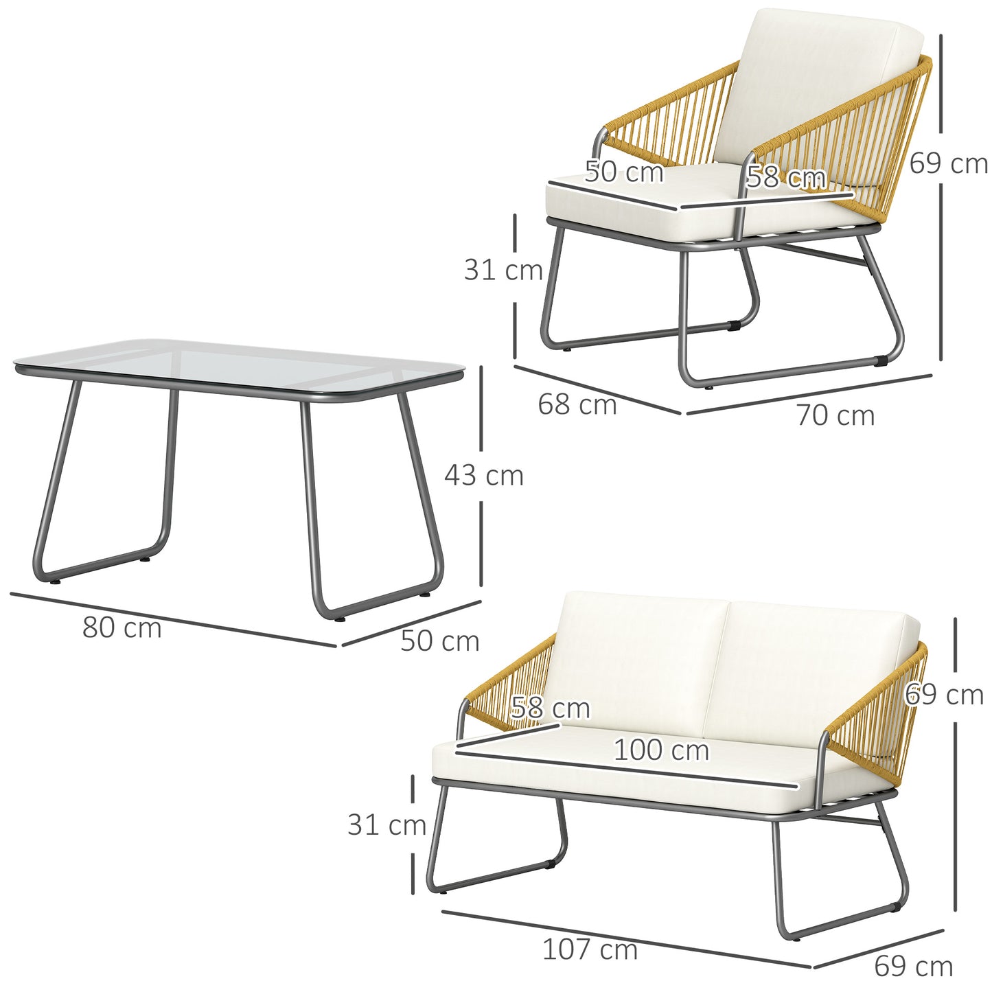 Four-Piece Rattan Strong Panel Outdoor Sofa Set