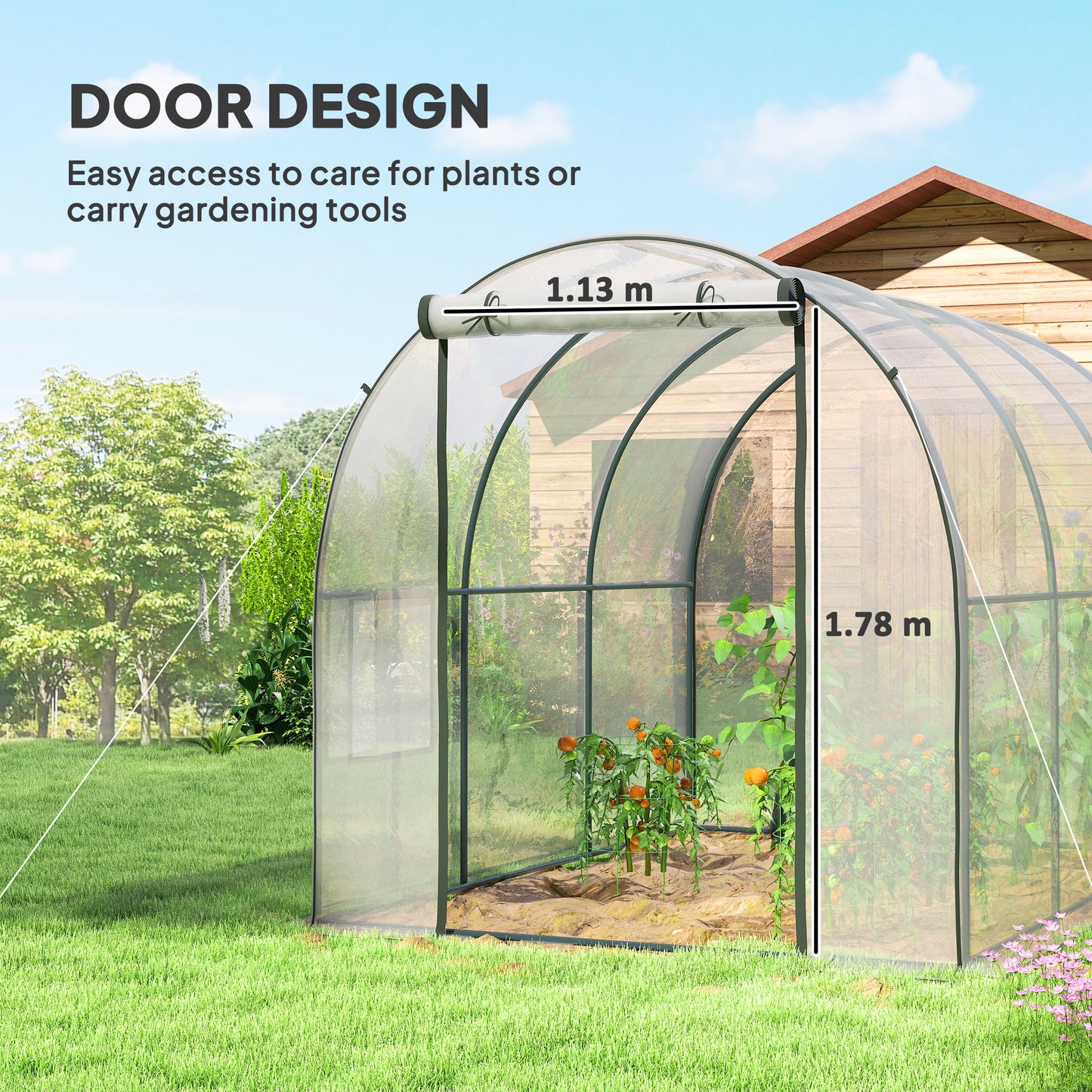 Polytunnel Greenhouse Walk-in Grow House with Plasric Cover, Door