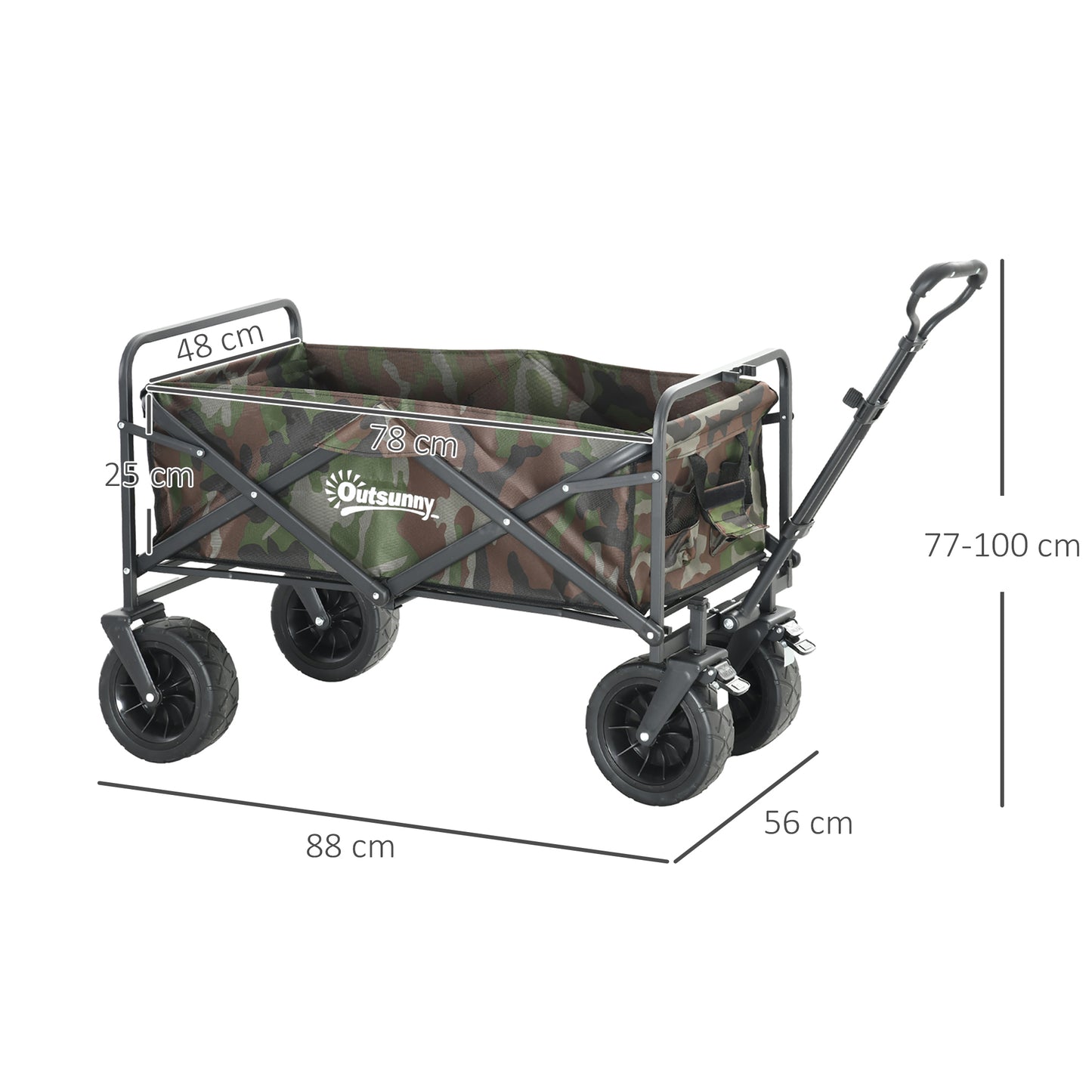 95L Folding Steel Frame Garden Trolley, with Handle