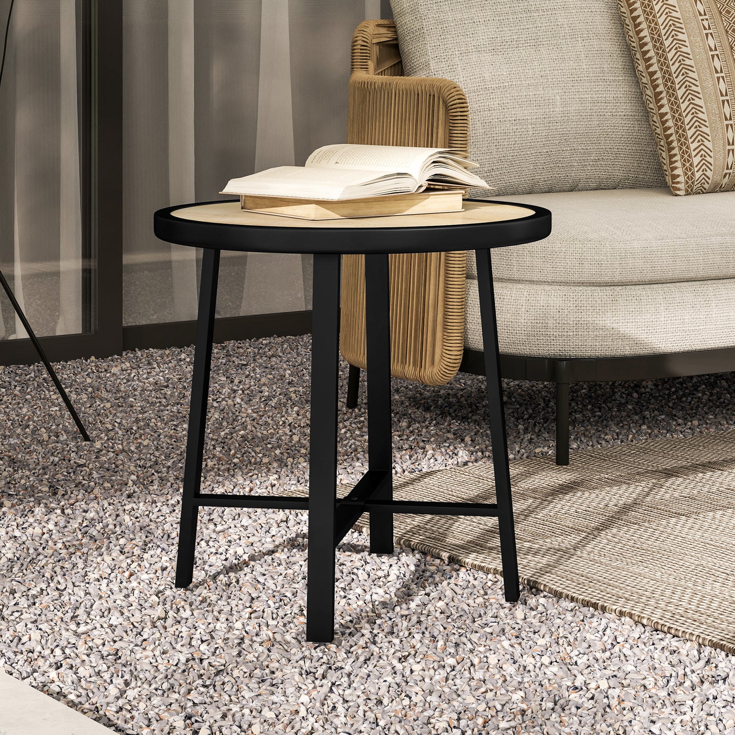 Round Small Garden Table, 50.5cm Outdoor Side Table (1)