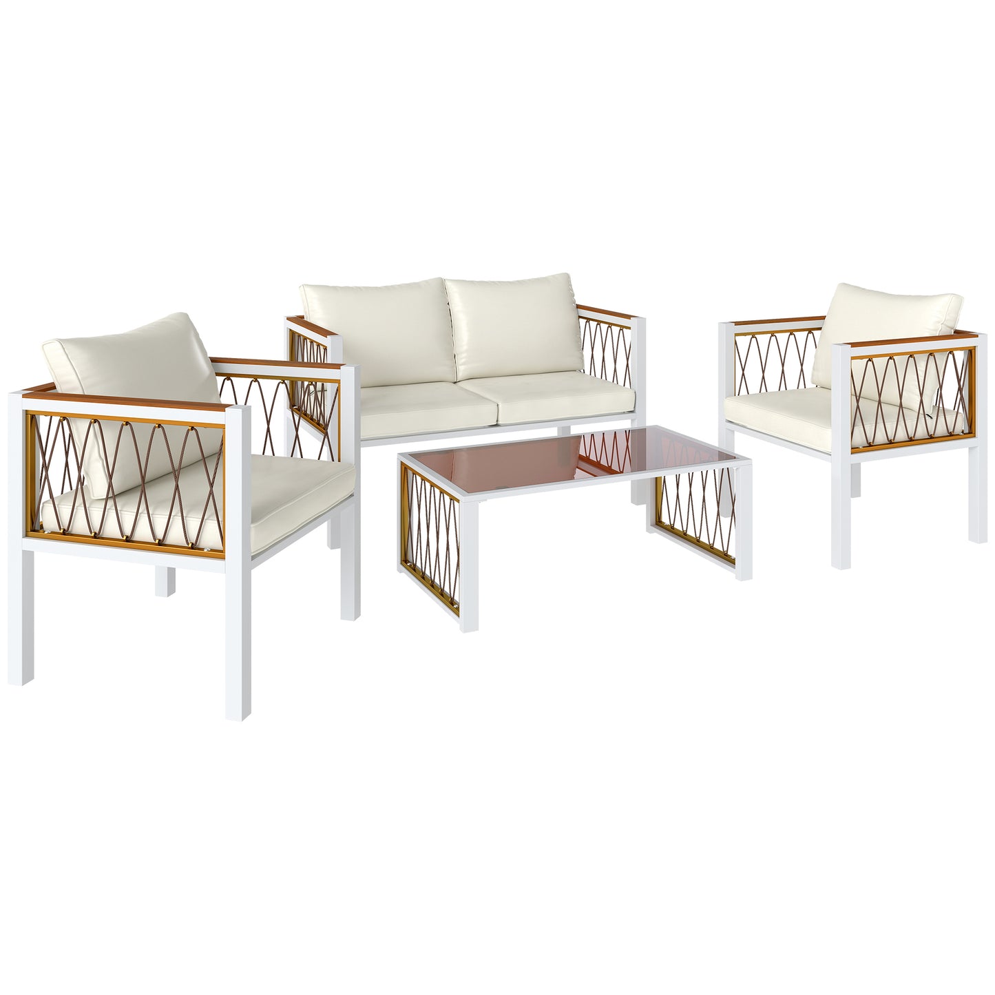 4 Piece Rattan Garden Furniture Set with Loveseat, 2 Armchairs (1)