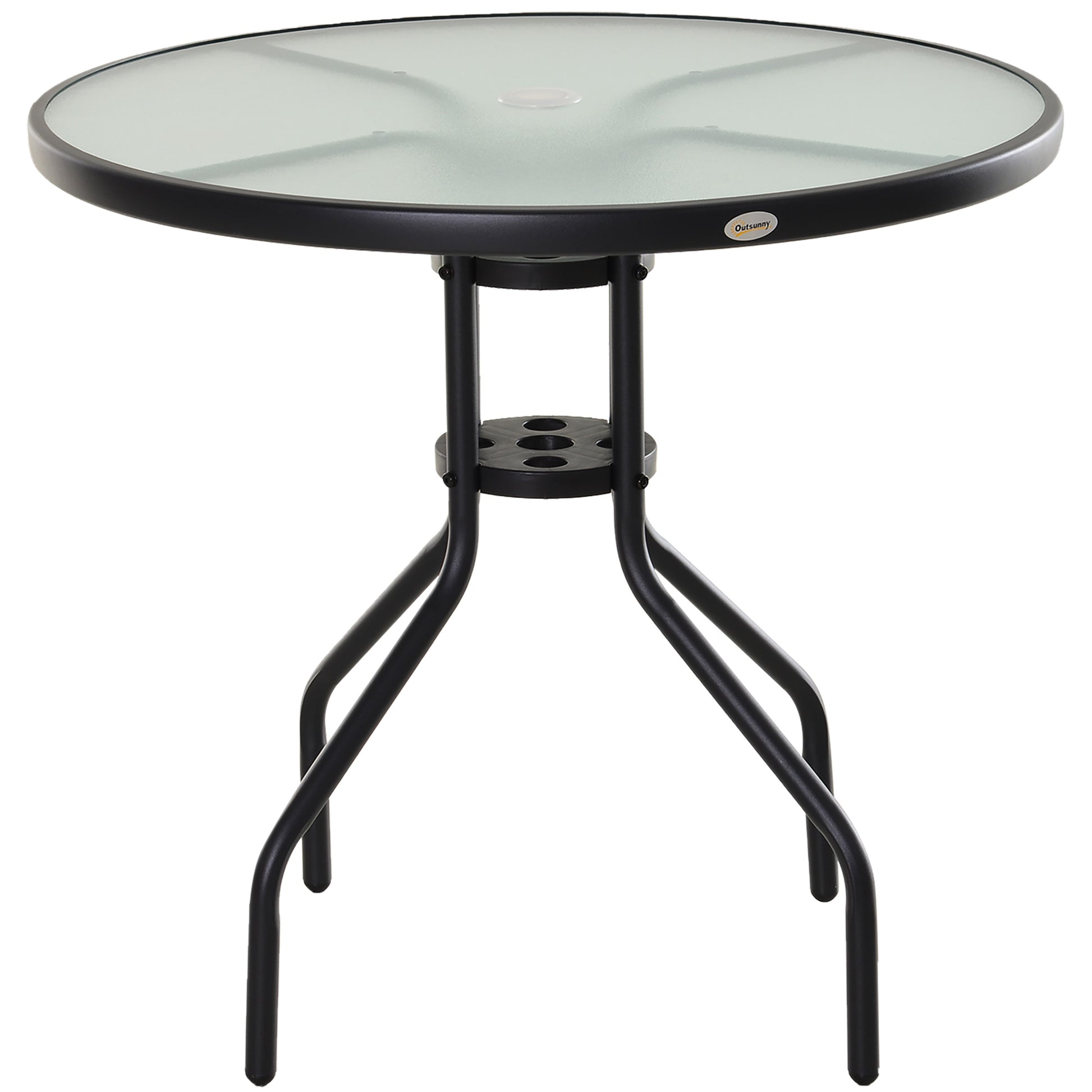 80 cm Round Garden Dining Table with Parasol Hole for 4