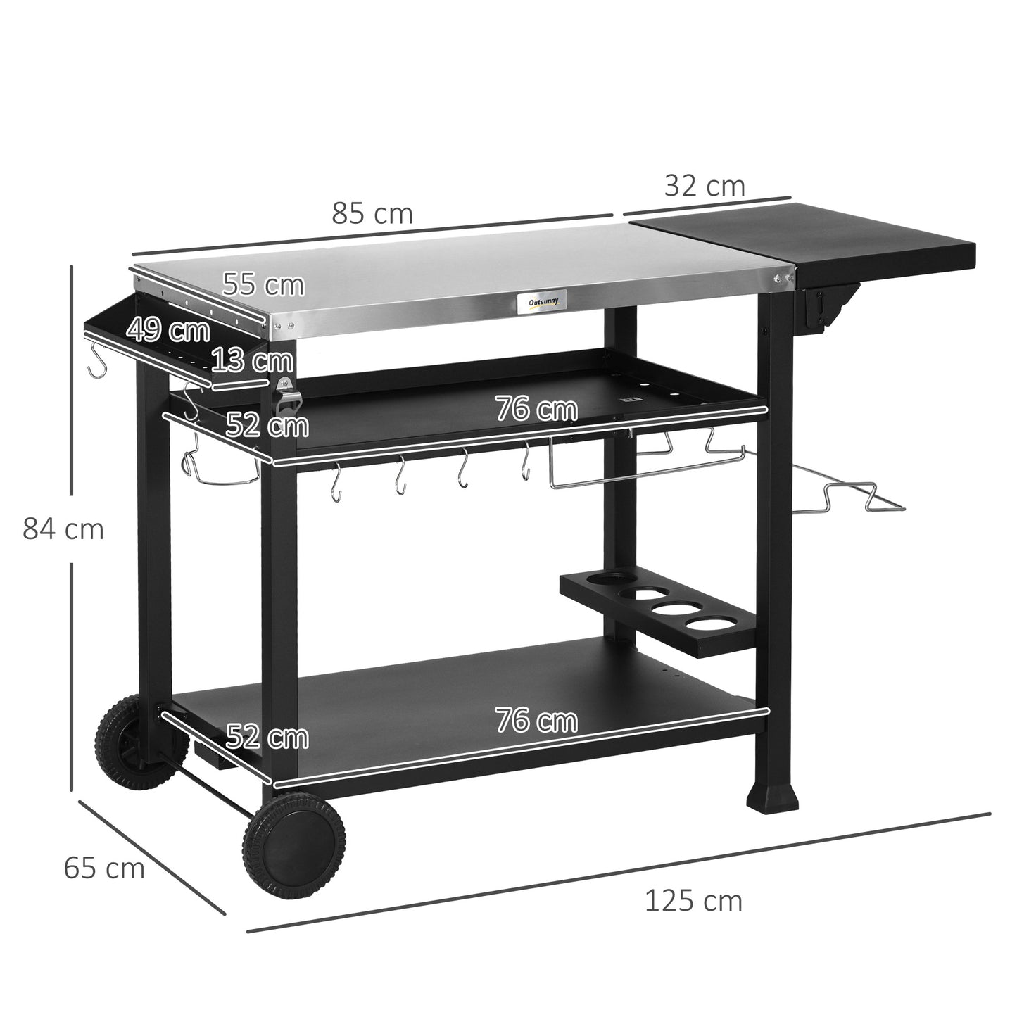 Multi-Feature BBQ Grill Table, with Stainless Steel Top