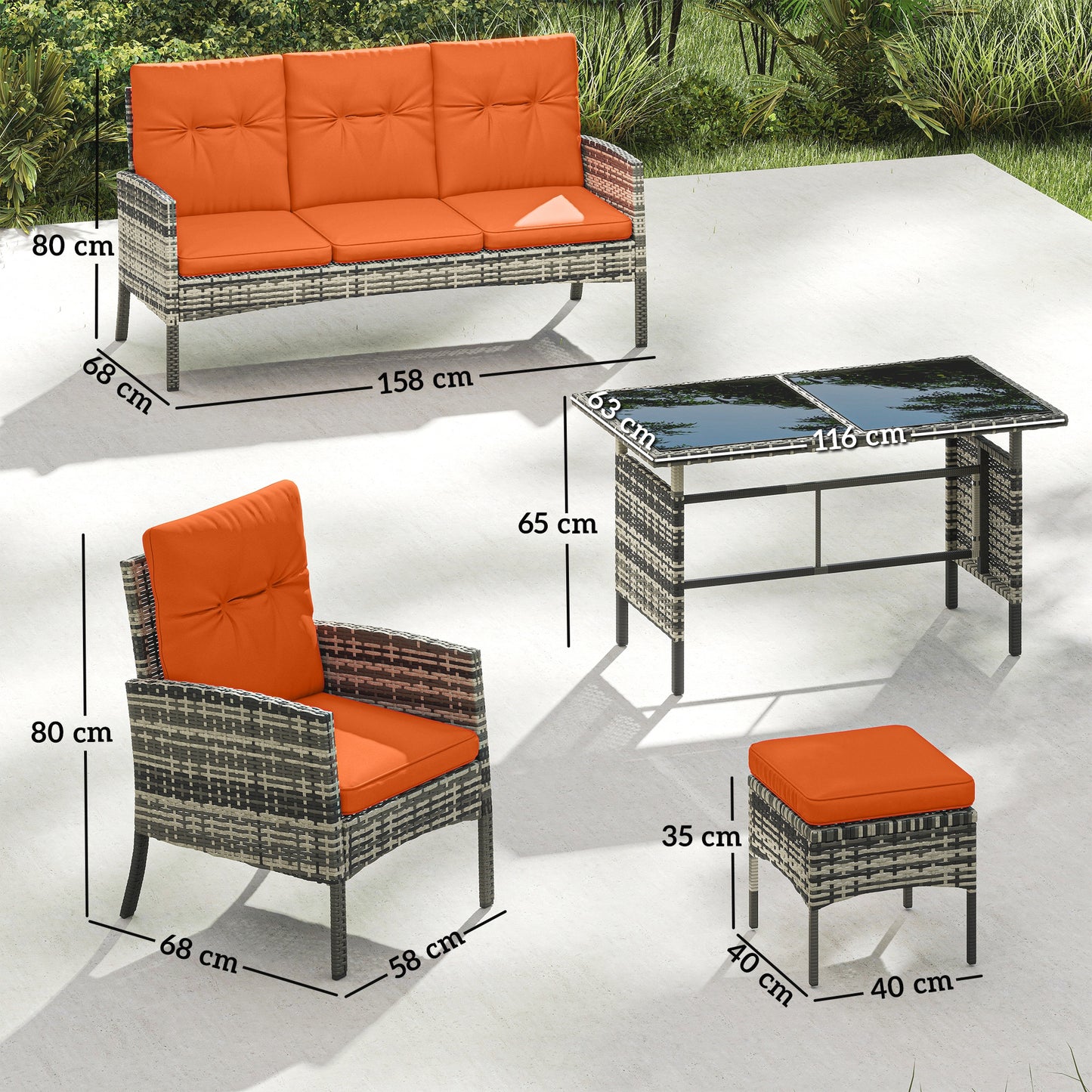 6 Pieces Rattan Garden Furniture Set with Dining Table and Cushions