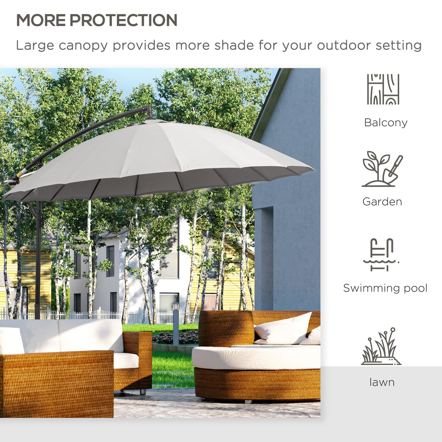 3(m) Cantilever Umbrella 18 Ribs & Vents Adjustable Angle for Patio
