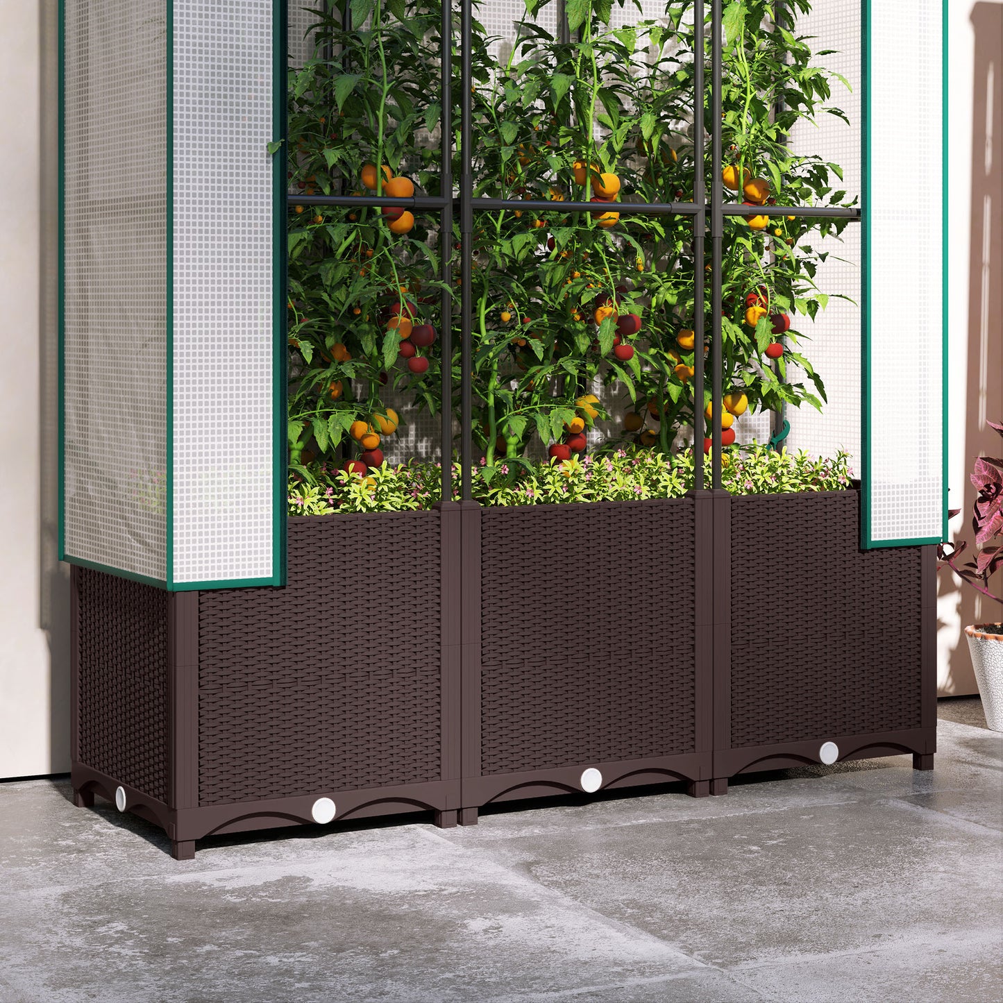 Raised Garden Bed with Trellis, Plastic Planter Box with PE Cover (1)