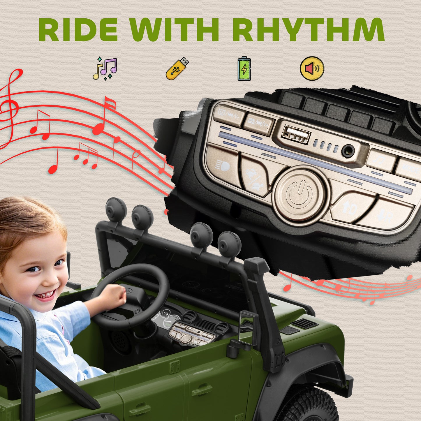 Kids Ride On Car with Remote Control, Music, Horn