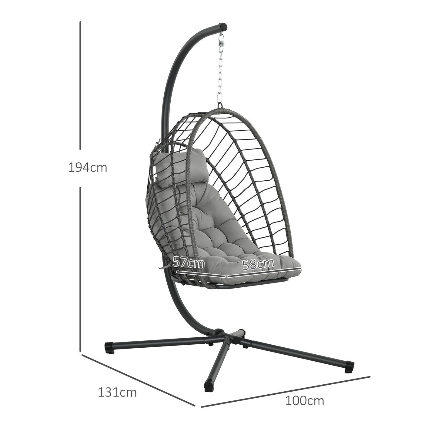 Outdoor PE Rattan Swing Chair with Foldable Basket and Cushion