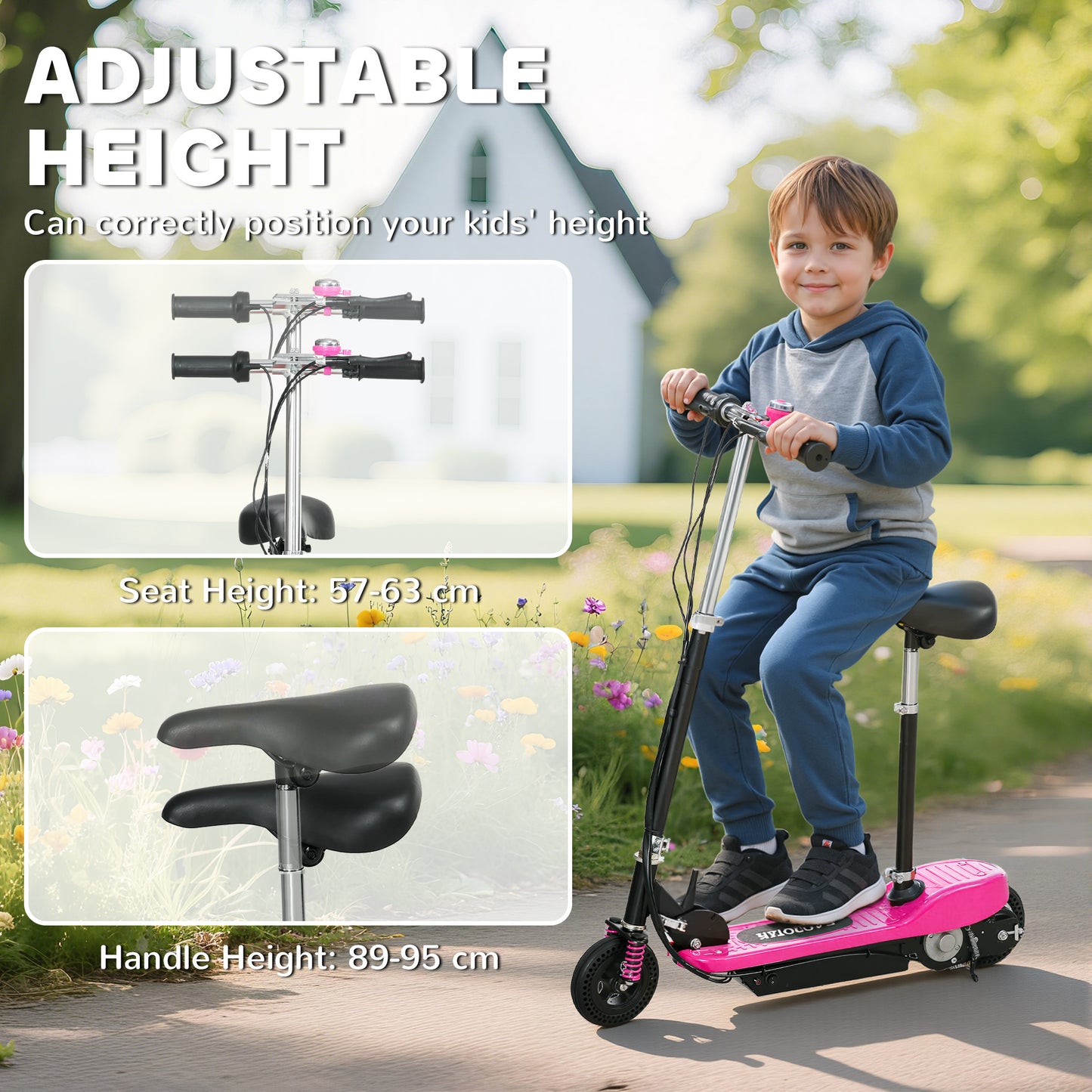 Steel Ride on Powered Scooter, Folding E-Scooter with Warning Bell