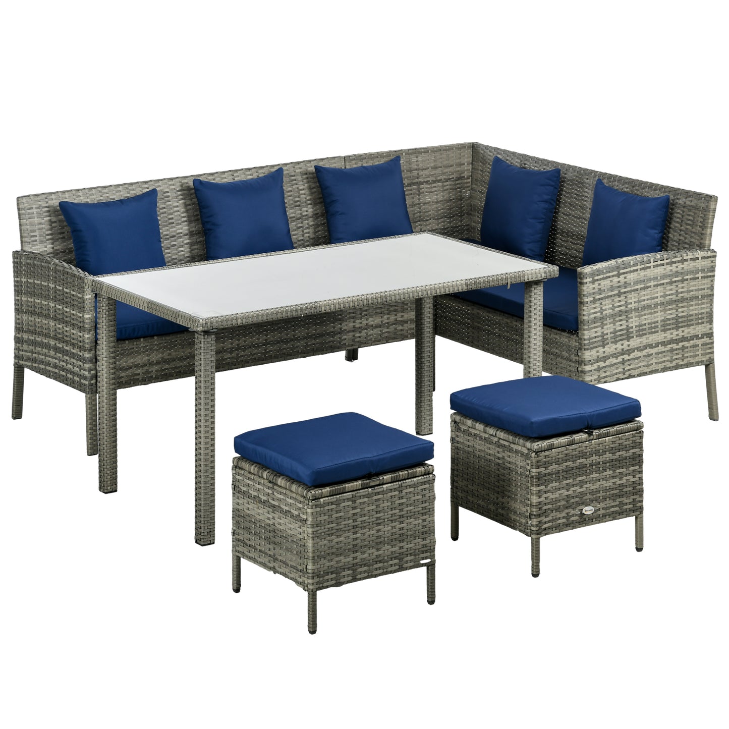 5 Pieces Rattan Garden Furniture Set with Dining Table, Cushions