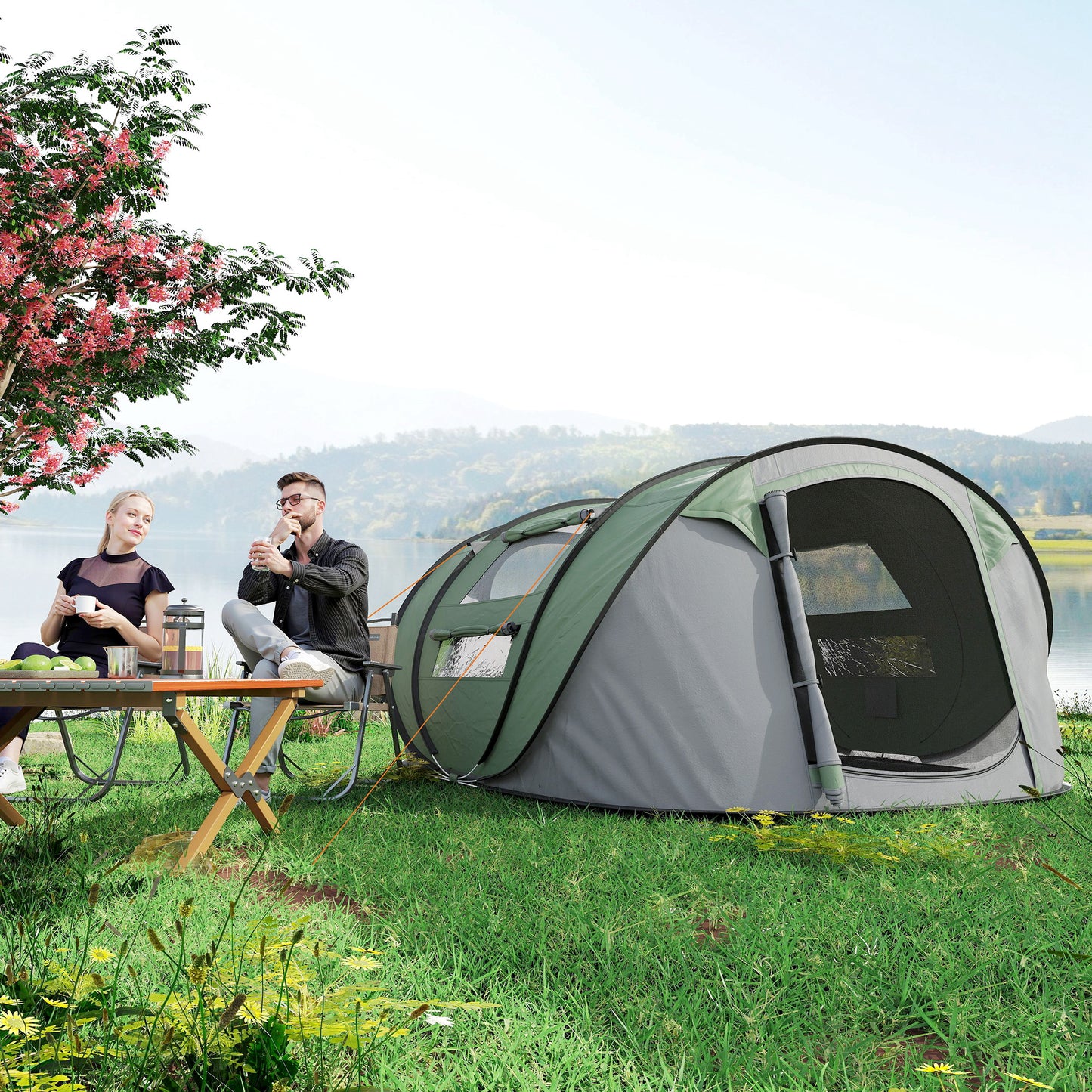 4 Person Pop-up Camping Tent Family Tent with Ground Sheet