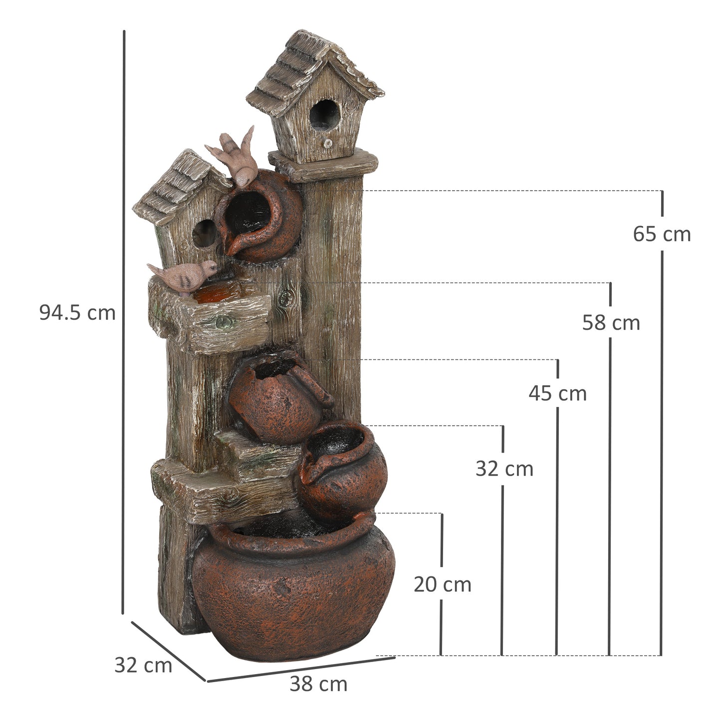 2-in-1 Waterfall Fountain with Birdhouse