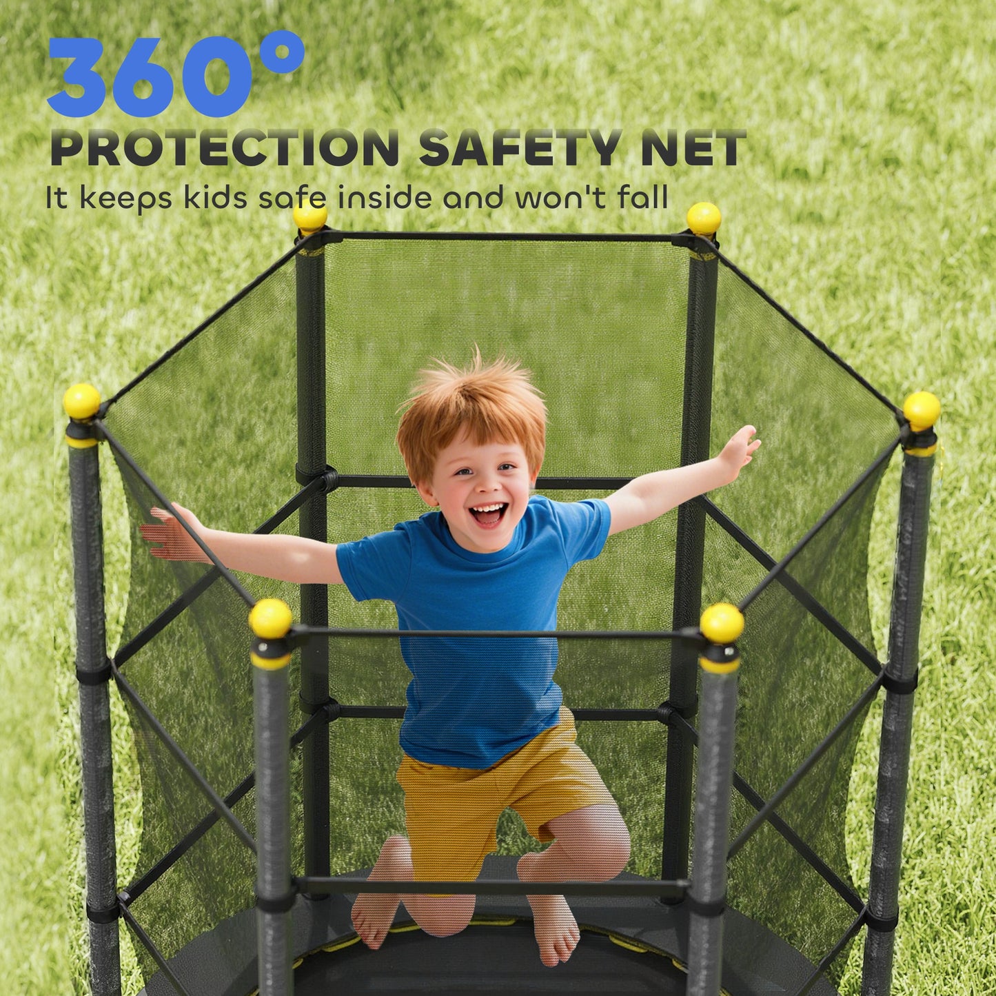 4.6FT/55" Kids Trampoline with Enclosure Net, Outdoor Indoor Use