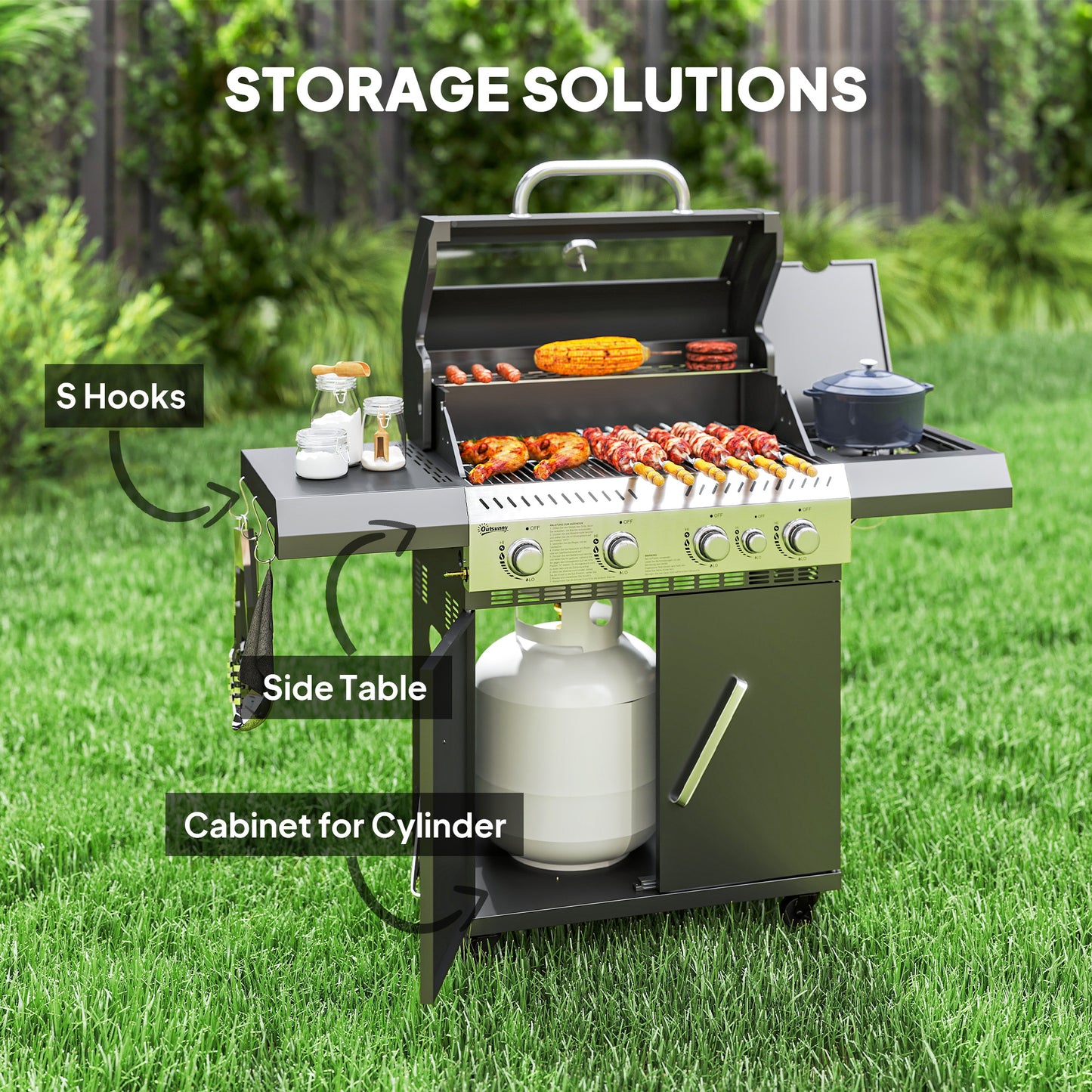 4+1 Burner Gas BBQ Grill with Clear View Lid