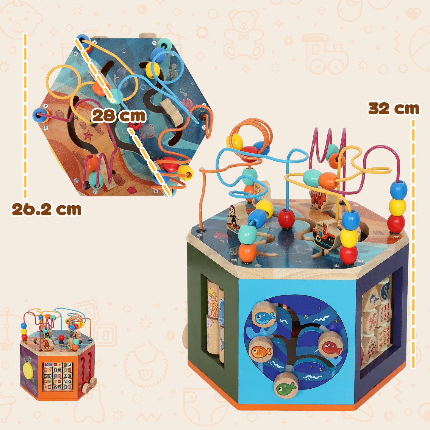 Wooden Activity Cube, Baby Toys with Bead Maze