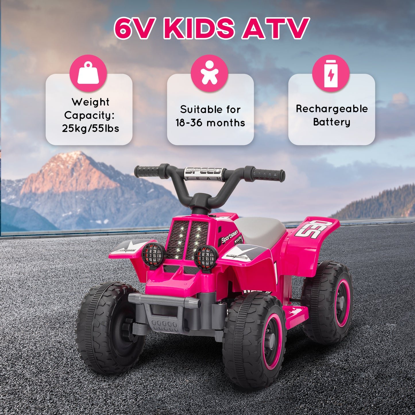 6V Electric Quad Bike for Kids, Ride On ATV w/ Forward/Reverse