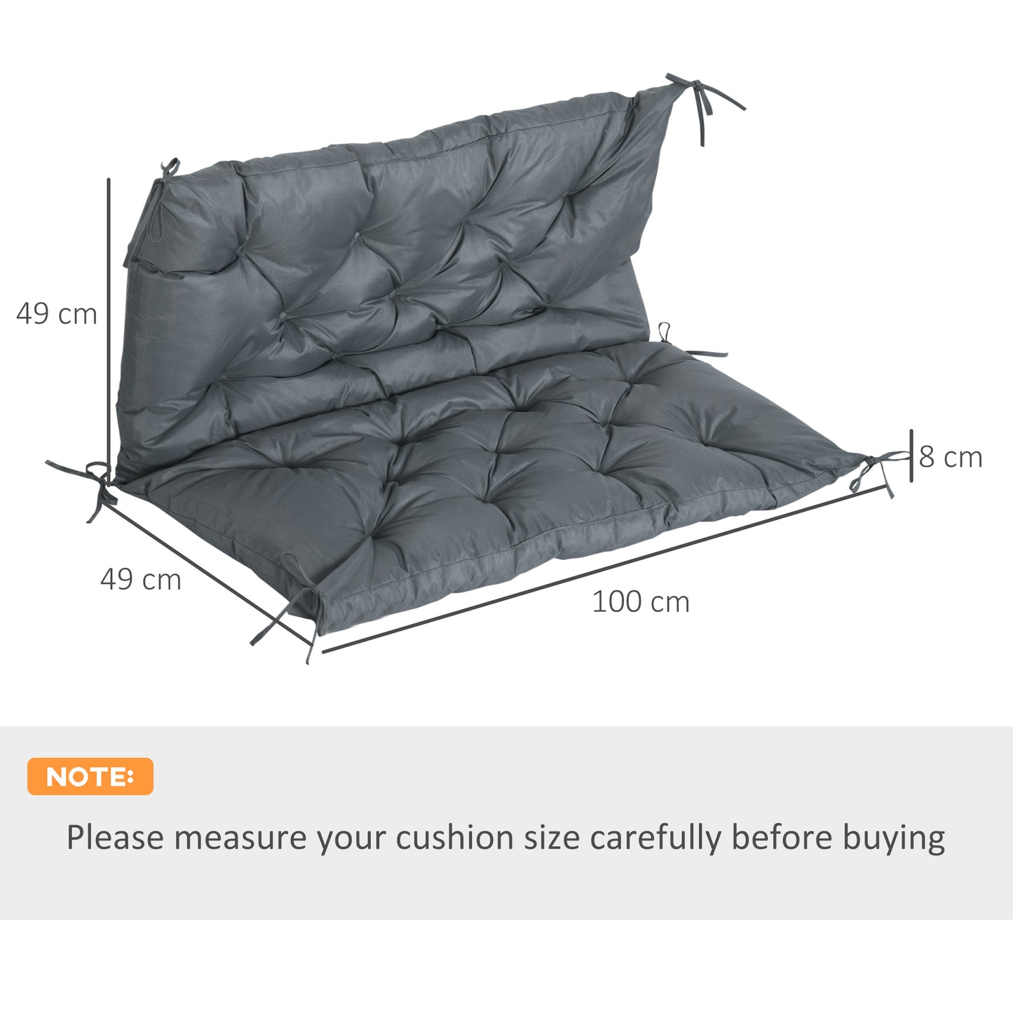 2 Seater Bench Cushion, Garden Chair Cushion with Back and Ties