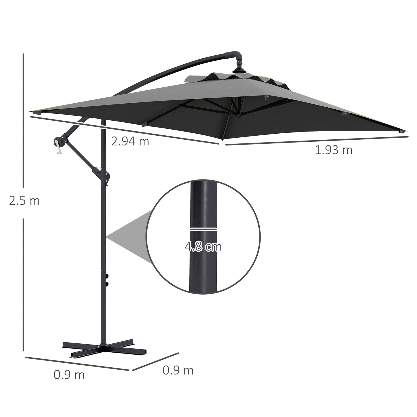 3(m) Cantilever Overhanging Parasol, with Cross Base