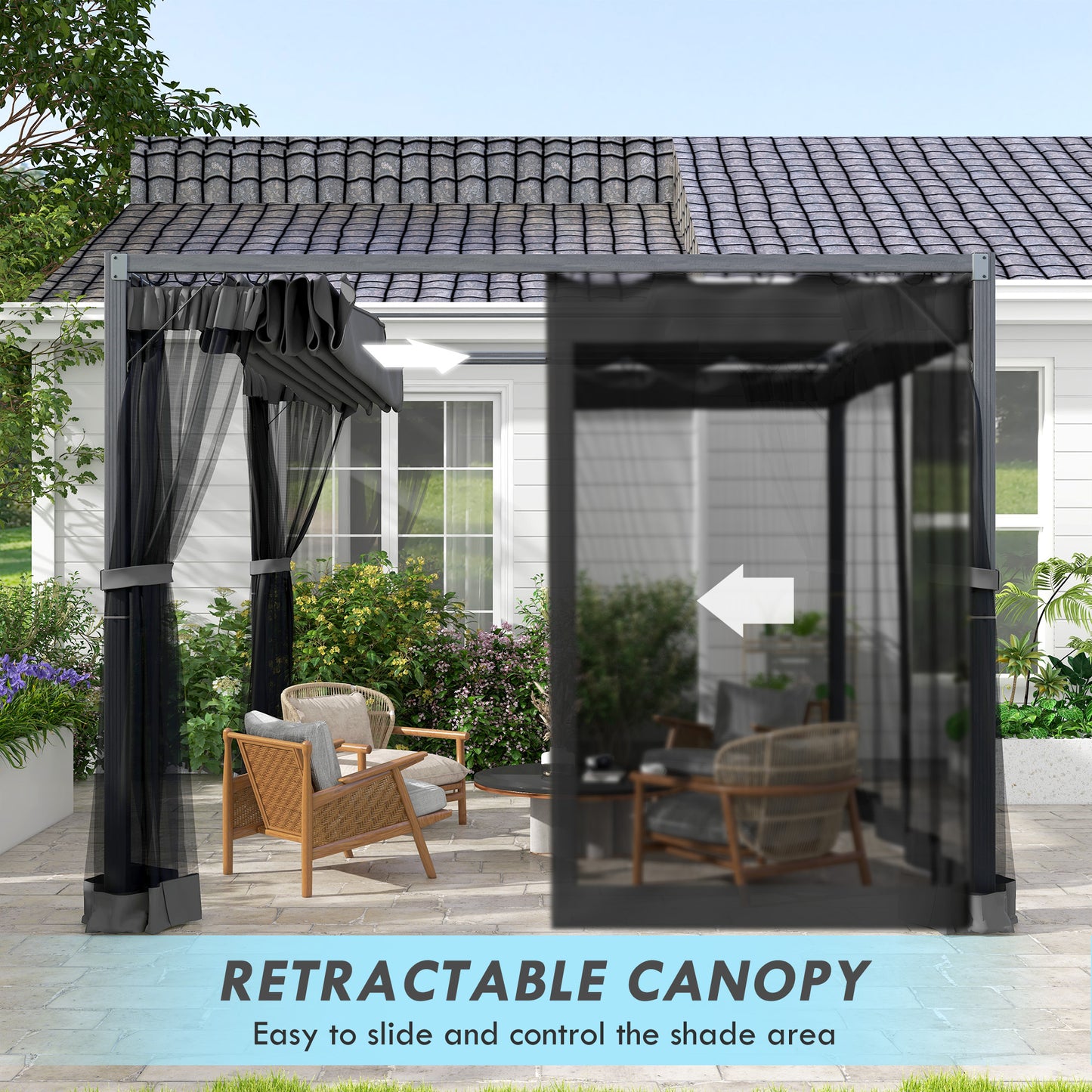 3 x 3m Aluminium Frame Pergola, with Retractable Roof