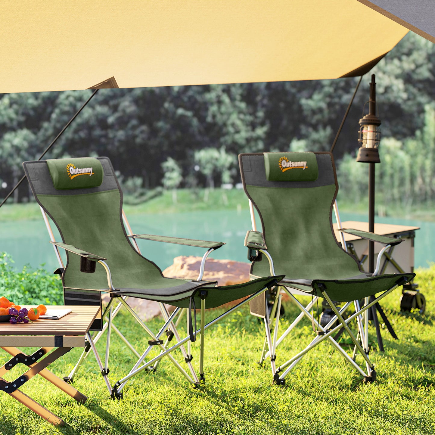 Set of 2 Reclining Folding Camping Chair w/ Detachable Footrest