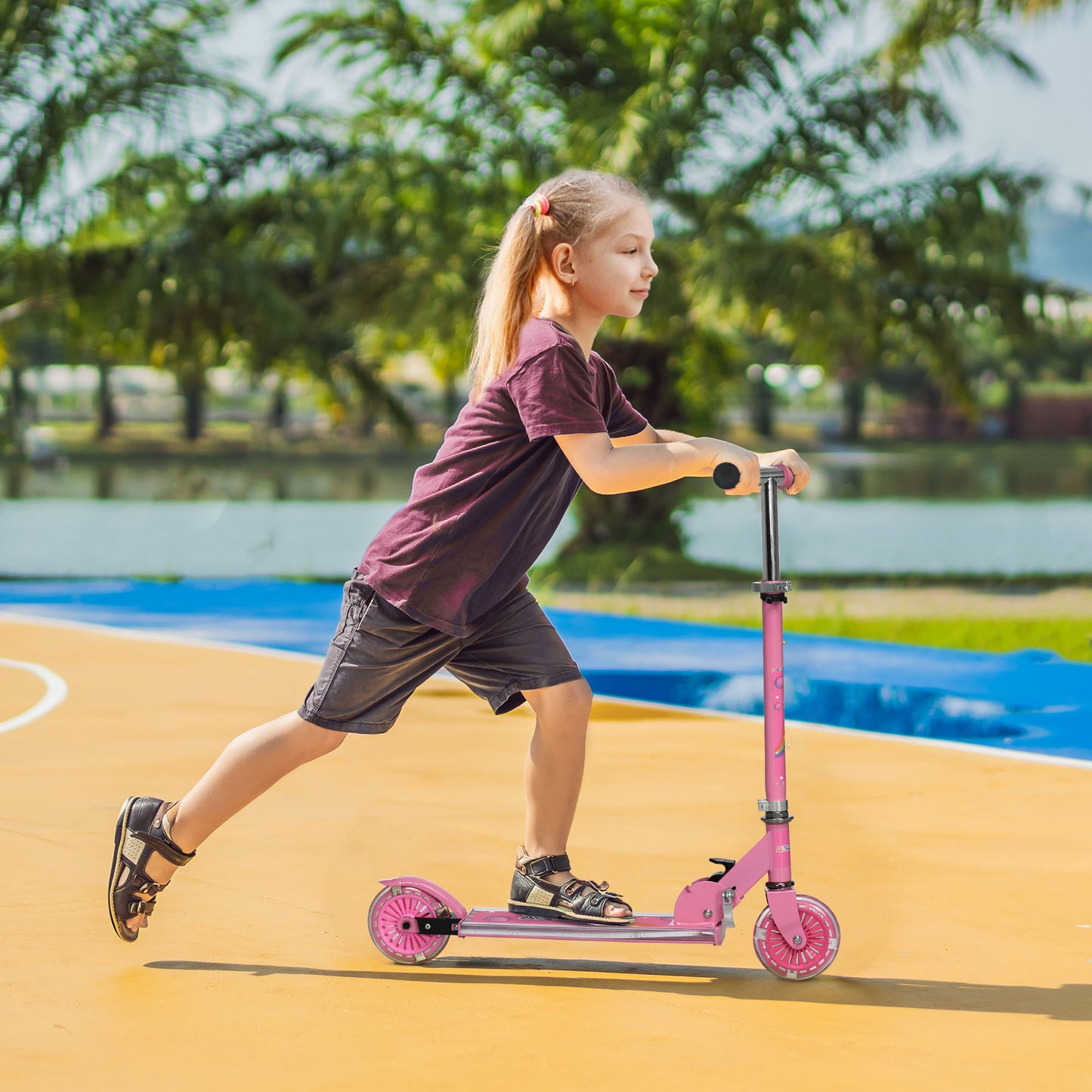 Kids Scooter, with Lights, Music, Adjustable Height, Foldable Frame