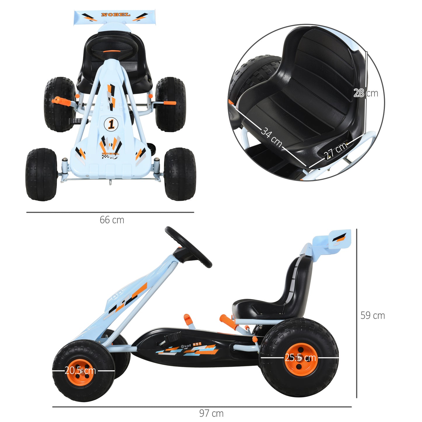 Pedal Go Kart, Kids Ride On Race Car with Brake, Gears Shift