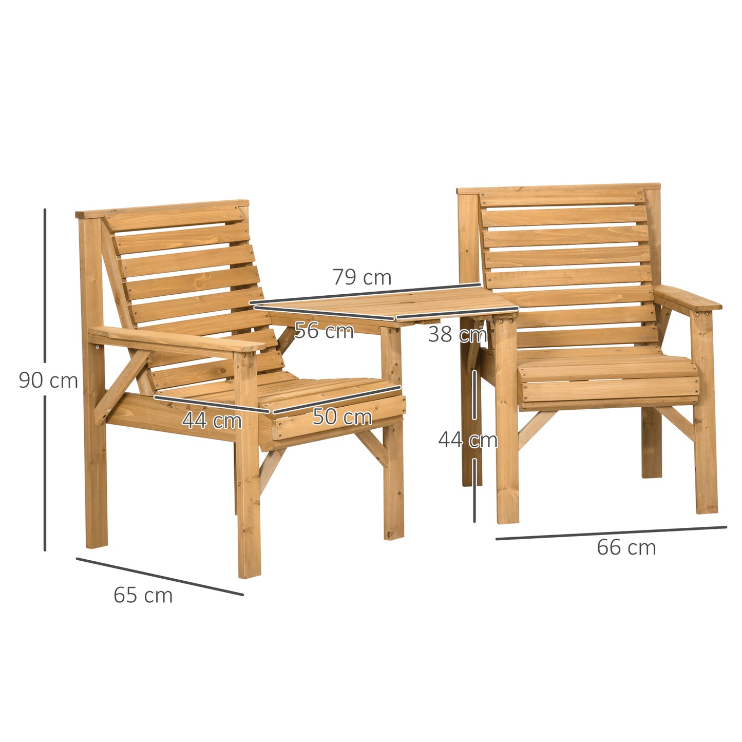 Wooden Garden Love Seat, 2 Seater Jack & Jill Companion Seat