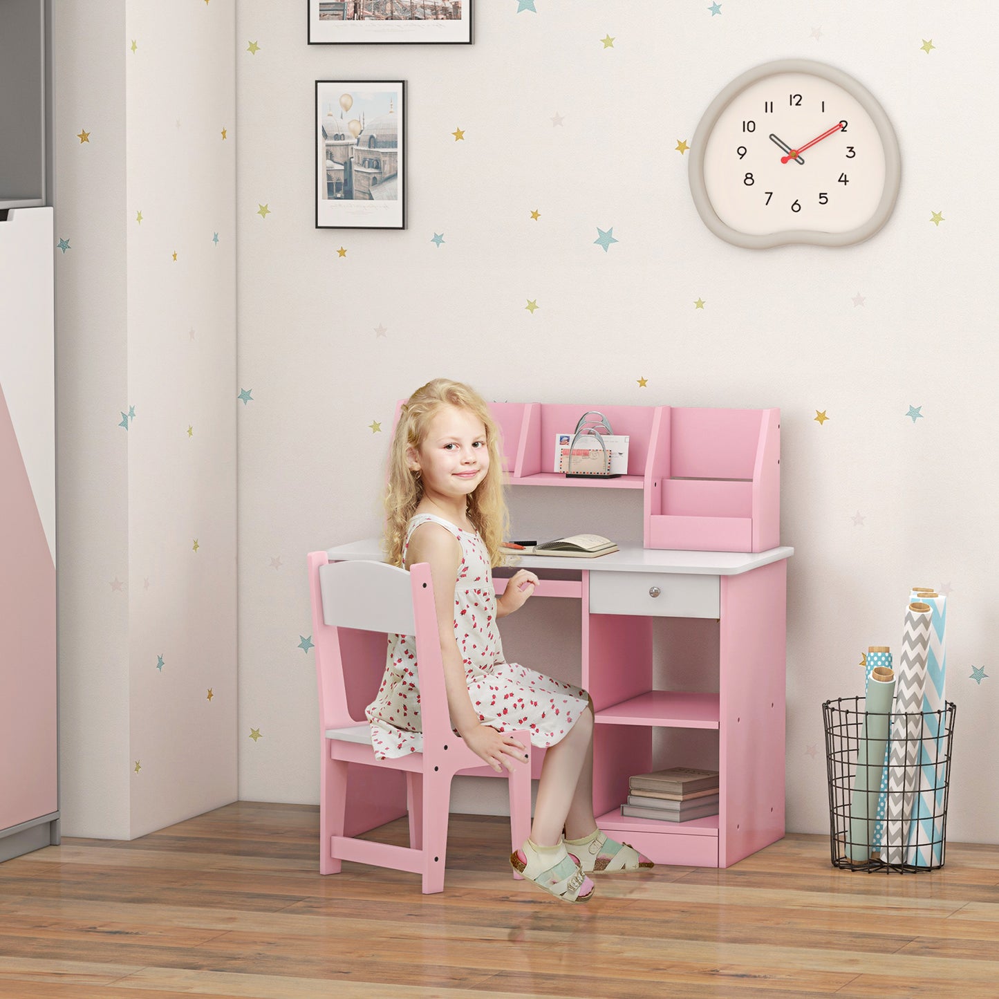 Two-Piece Kids Desk and Chair Set with Storage, for Ages 5-8 Years