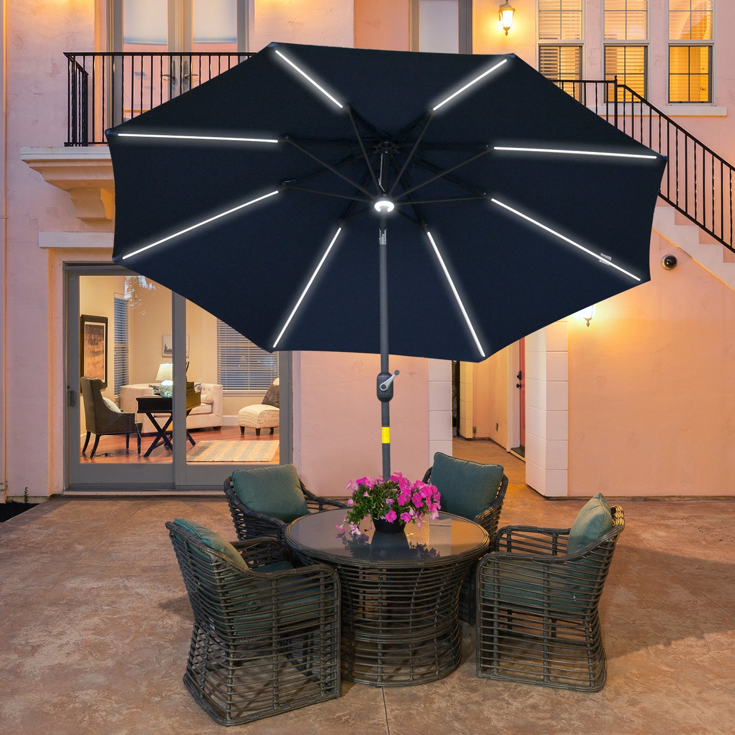 2.7m Garden Parasol Sun Umbrella w/ LED Solar Light Angled Canopy