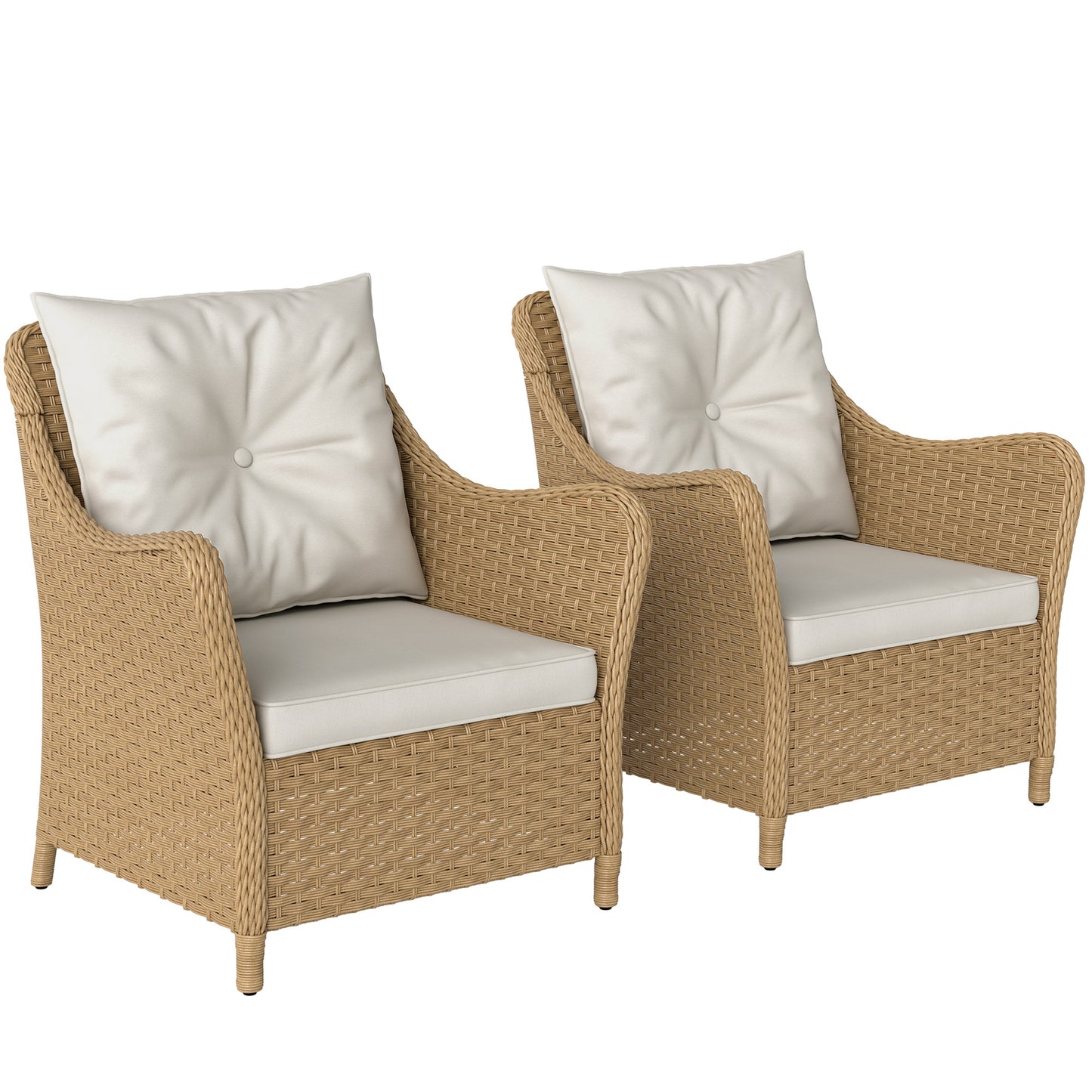 Rattan Garden Chairs Set of 2, Outdoor Rattan Chairs with Cushions
