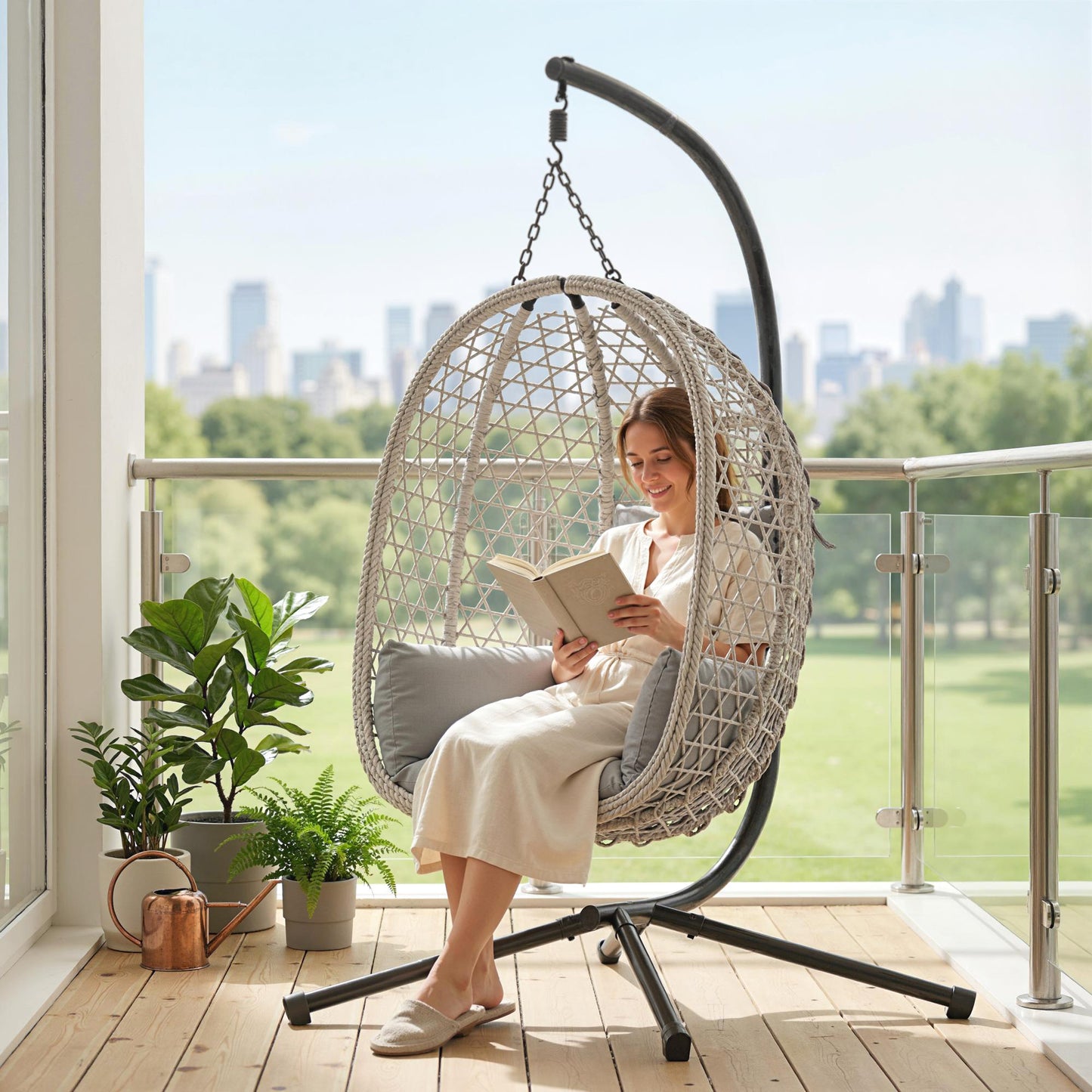 Hanging Egg Chair, Indoor Outdoor Rattan Hammock Swing Chair