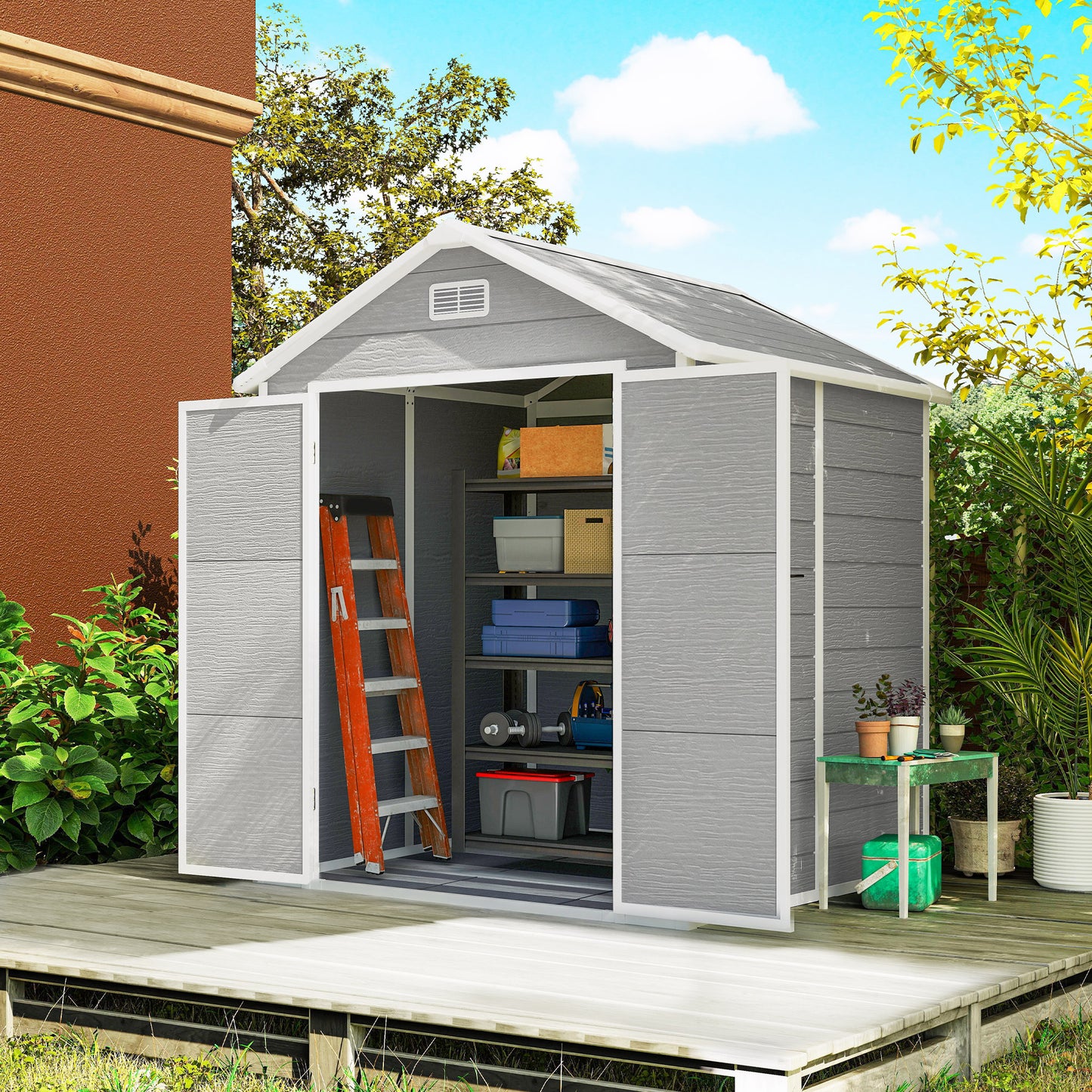 6 x 5ft Garden Shed, Plastic Shed with Floor, Window