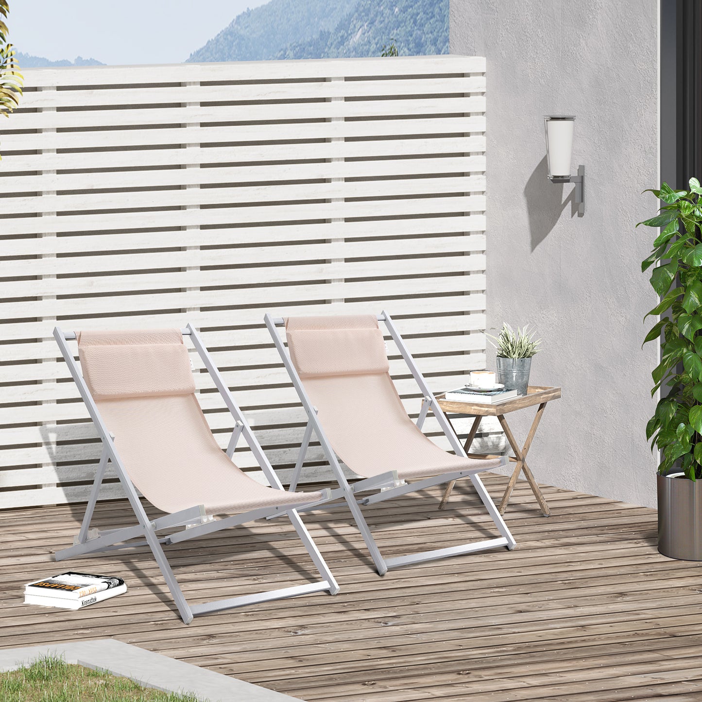 Set of 2 Folding Garden Beach Aluminium Frame Deck Chairs