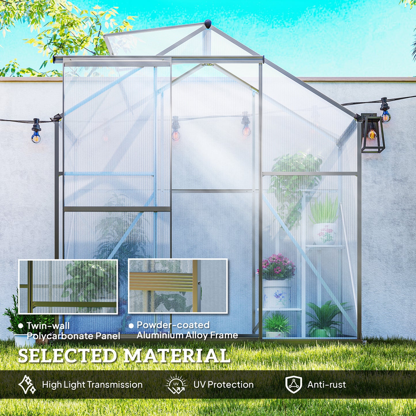 6 x 2.5ft Polycarbonate Greenhouse Walk-In Green House