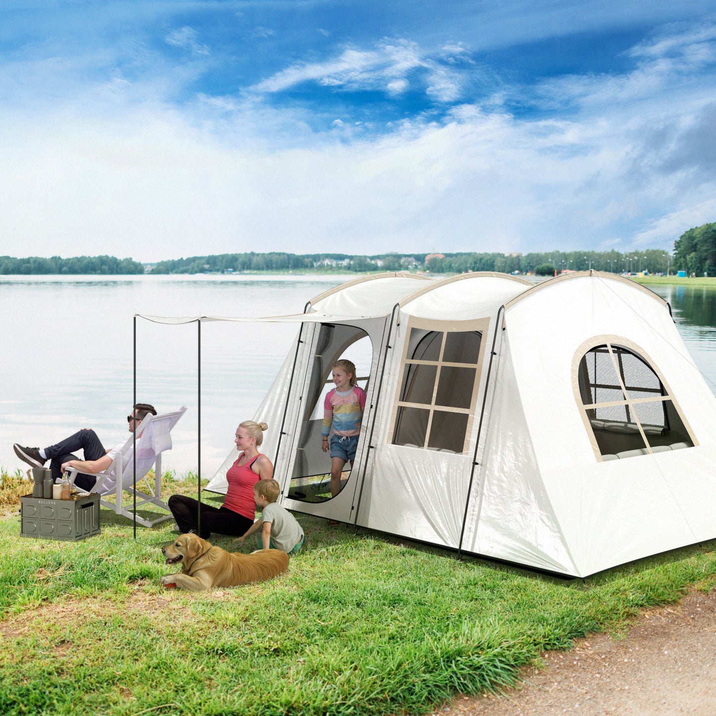4 Man Tunnel Tent, Family Camping Tent with Porch