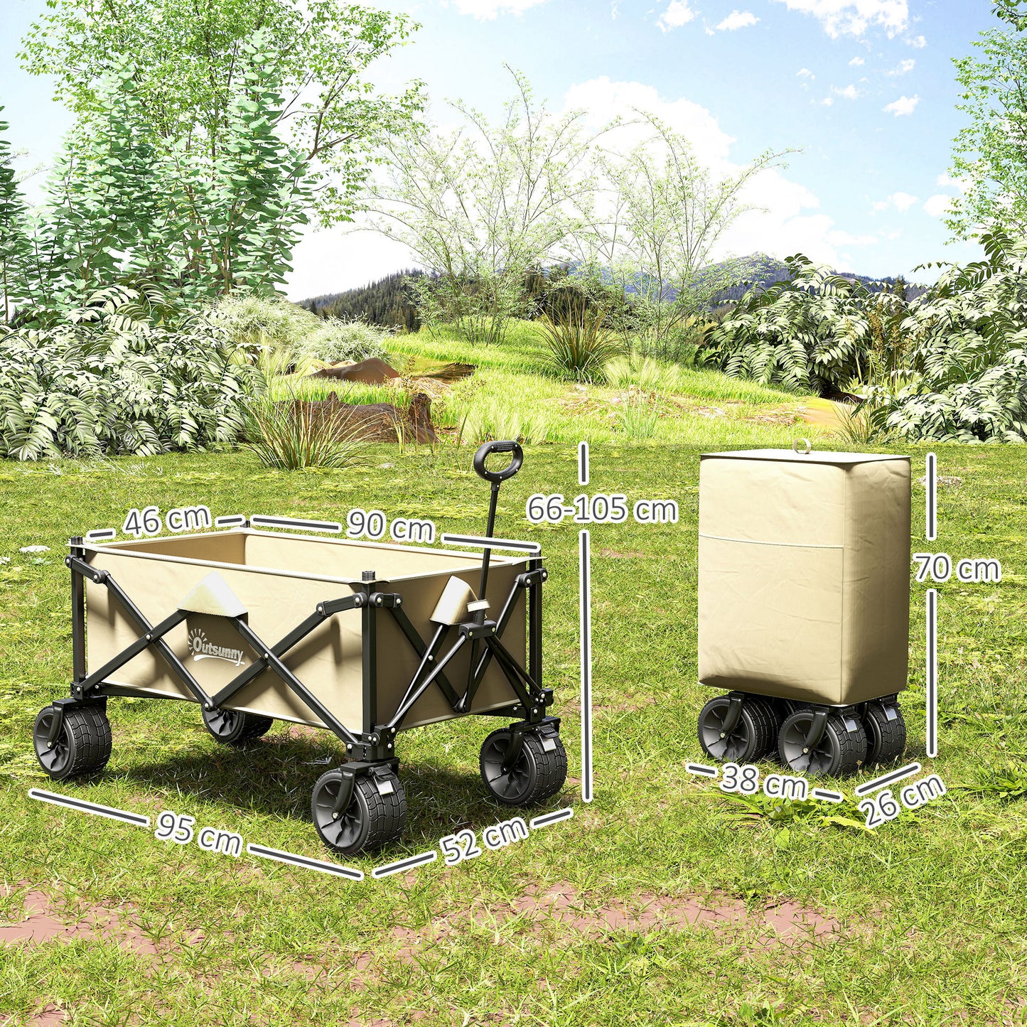Folding Garden Trolley, Outdoor Wagon Cart with Carry Bag, for Beach