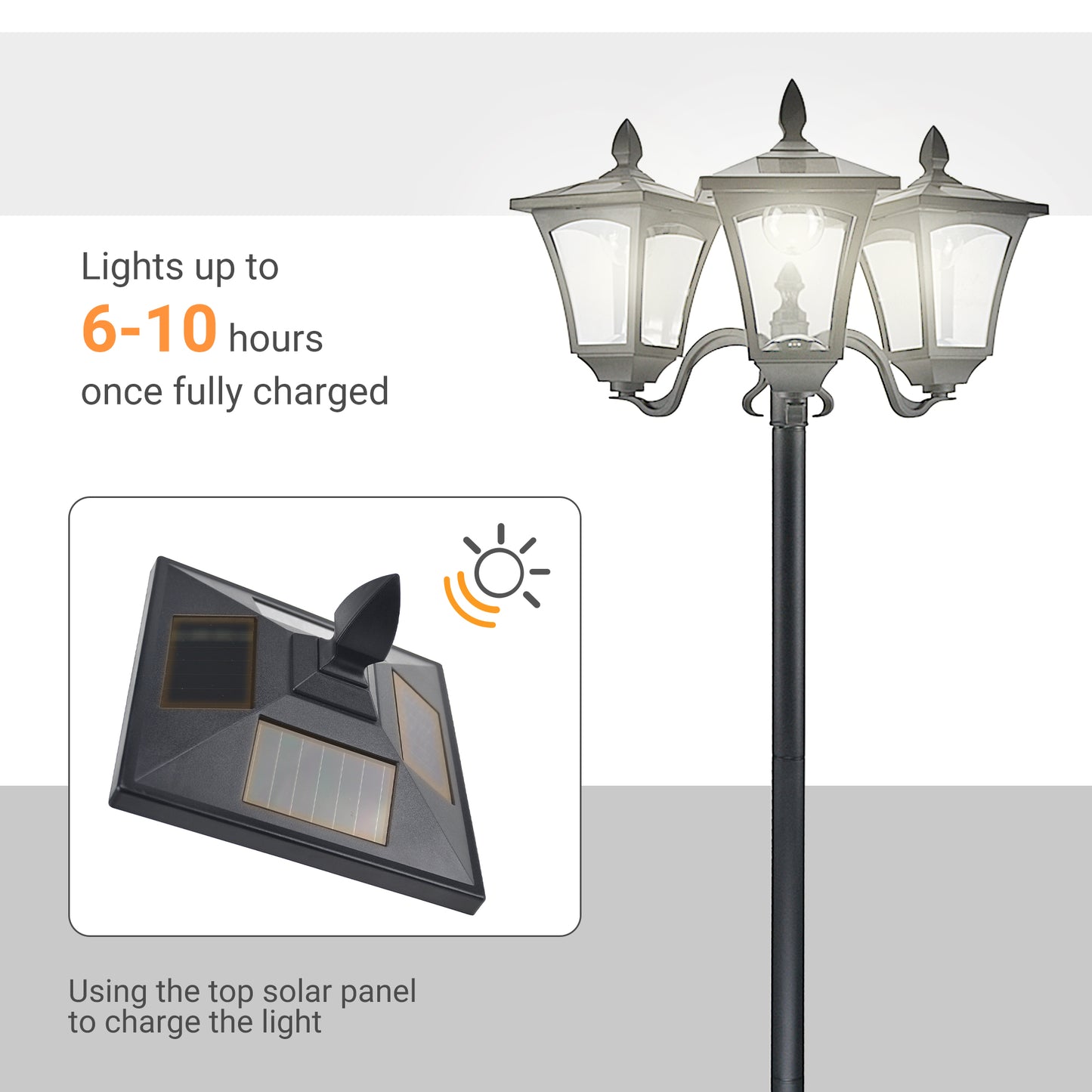 1.8m Traditional Victorian Style 3 Way Head Outdoor Garden Solar