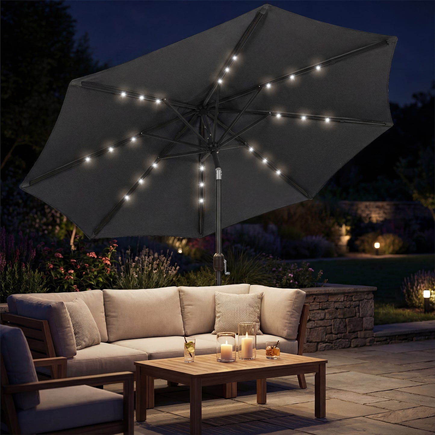 2.6 m Garden Parasol Umbrella with LED Solar Light, Parasol Cover
