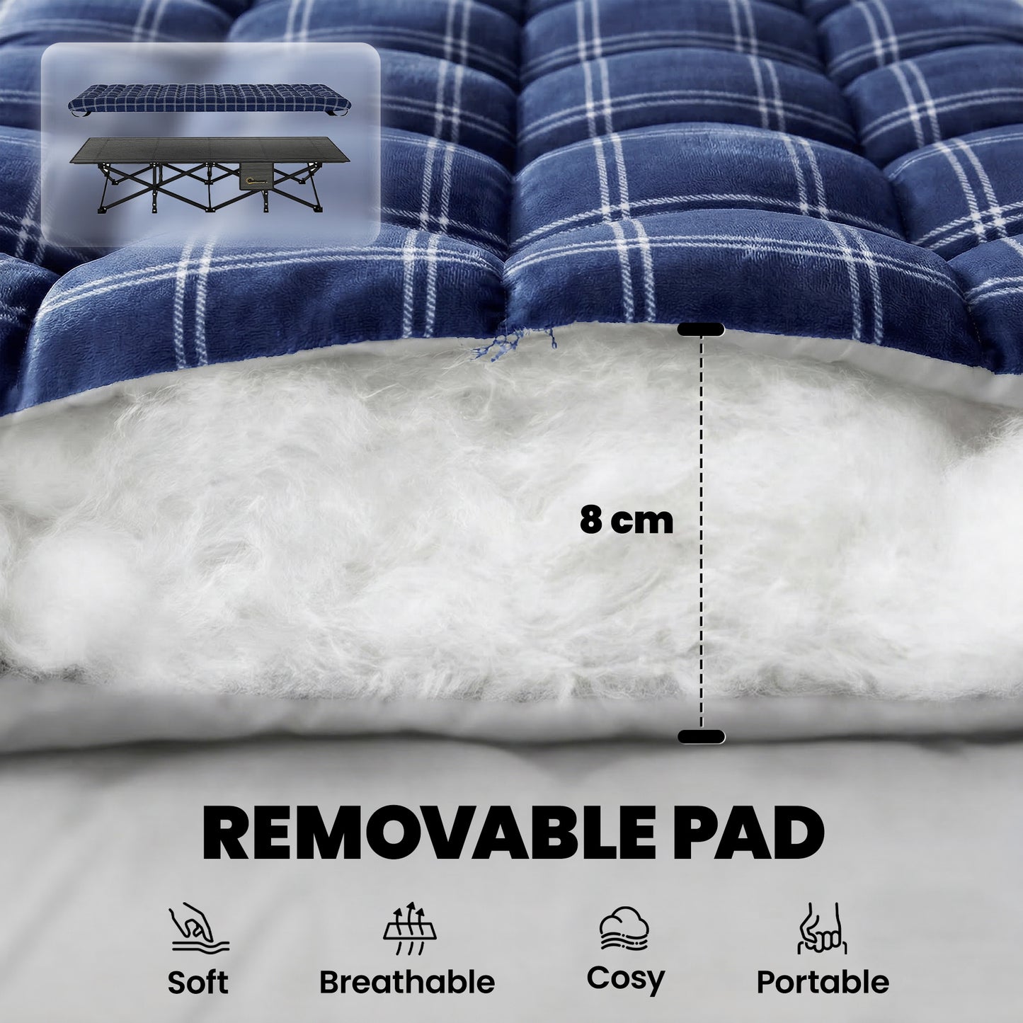 Camping Cot with Soft Pad, 80cm Extra Wide Folding Cots